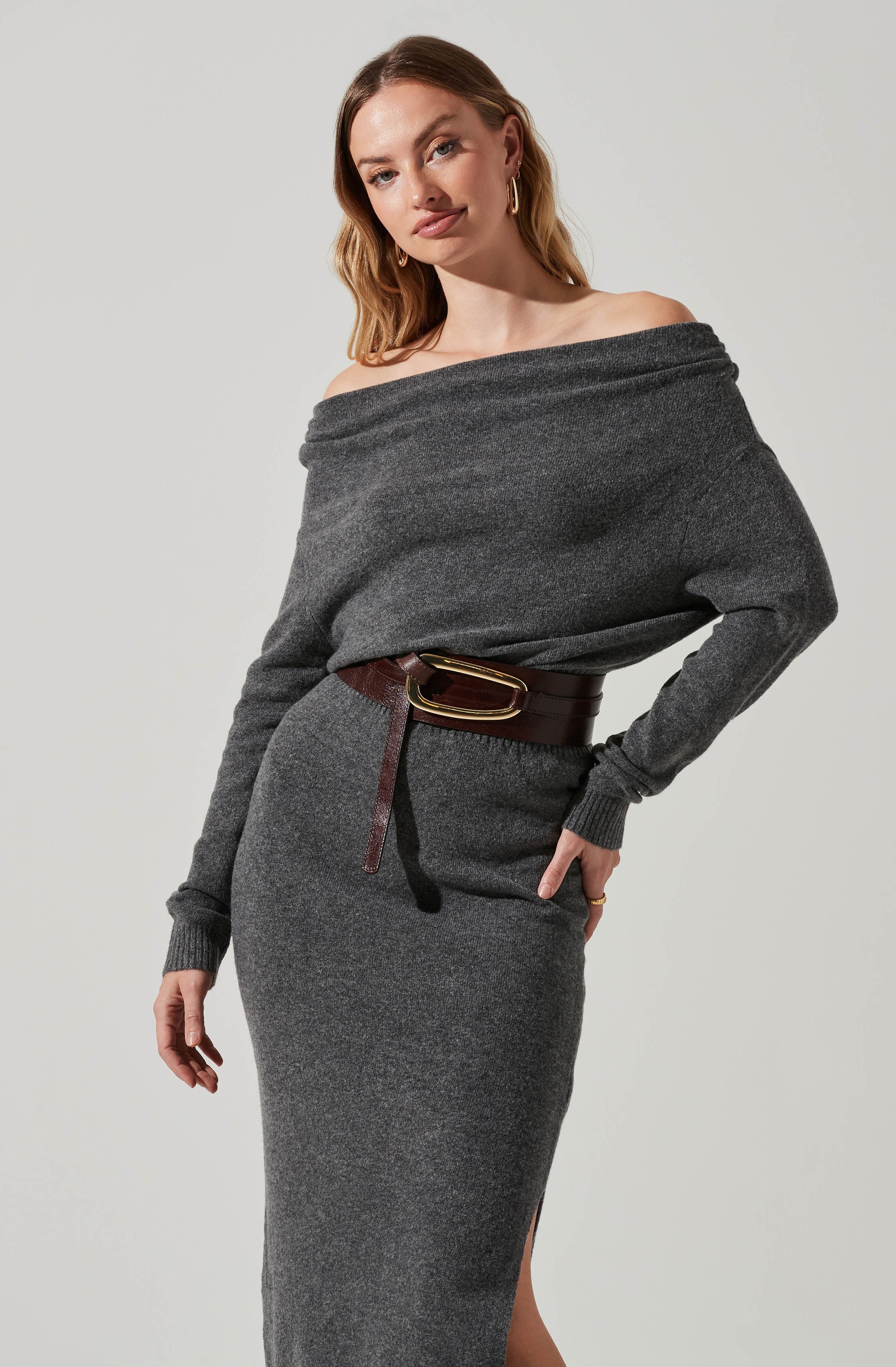 Cora Off Shoulder Sweater Dress for Women - Soft Knit Long Sleeve Bodycon Dress - Perfect for Date Night, Office Wear & Fall Fashion