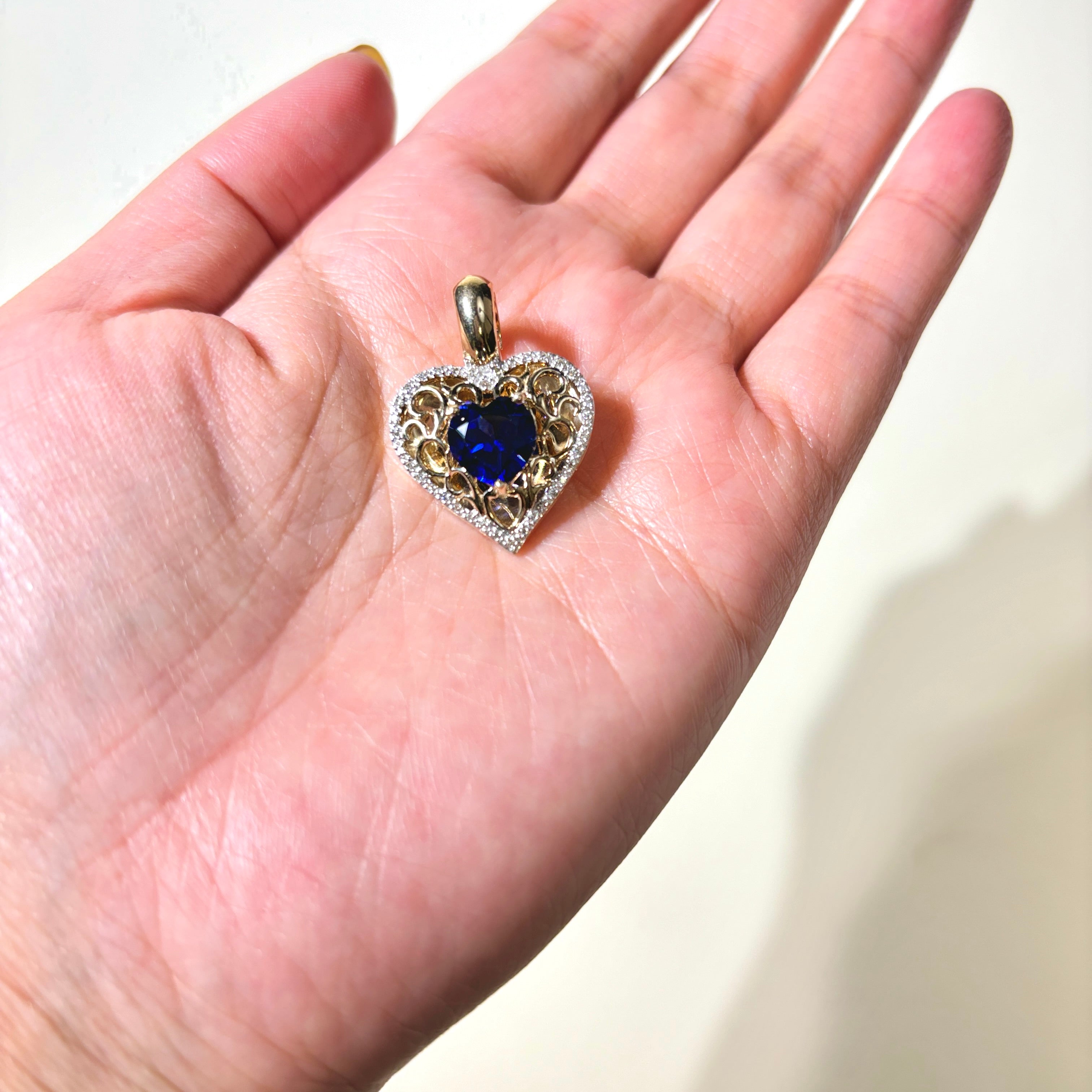 10K White Gold Sapphire & Diamond Heart Pendant Necklace - 2.86ct Genuine Sapphire & 0.19ctw Diamonds - Elegant Jewelry Gift for Women - Perfect for Valentine's Day, Anniversary & Romantic Occasions