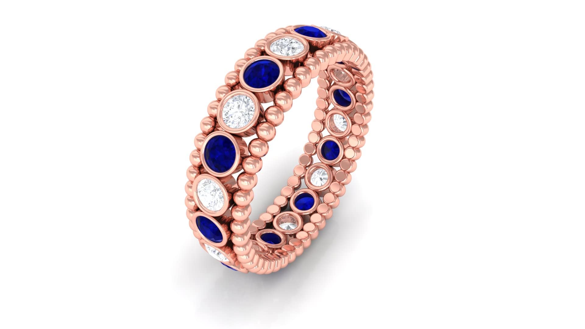 1.50 CT Blue Sapphire and Diamond Ring for Women - 14K Solid Gold Eternity Band, September Birthstone Jewelry - Perfect for Anniversaries, Engagements, and Special Occasions