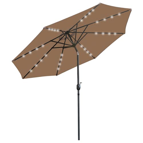 10 FT Solar Powered Patio Umbrella with 24 LED Lights - Adjustable Tilt & Crank for Outdoor Dining, Poolside Lounging, and Backyard Relaxation