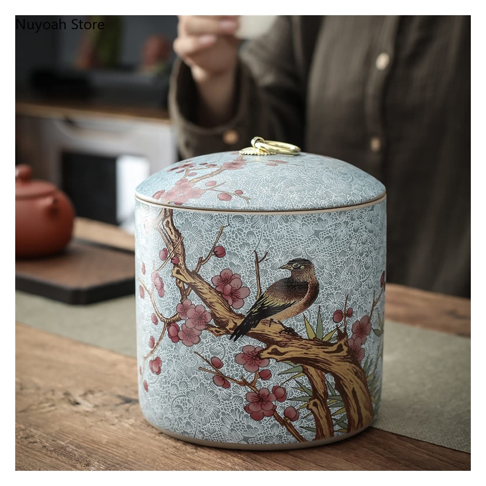 Premium Chinese Style Ceramic Tea Caddy - Airtight Tea Storage Jar with Retro Design for Loose Leaf Tea, Household Kitchen & Living Room Decoration (Color: 01) | Perfect for Tea Enthusiasts, Gift Giving & Asian-Inspired Home Decor
