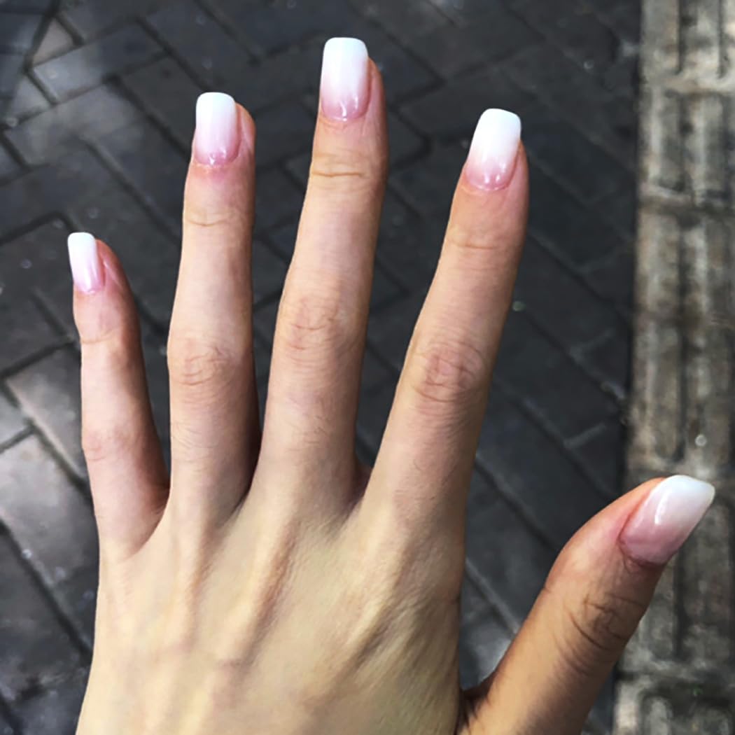 Brishow 24pcs French White Short Press on Nails - Acrylic Gradient Fake Nails with Full Cover Stickers for Women & Girls - Perfect for Parties, Weddings, and Daily Wear