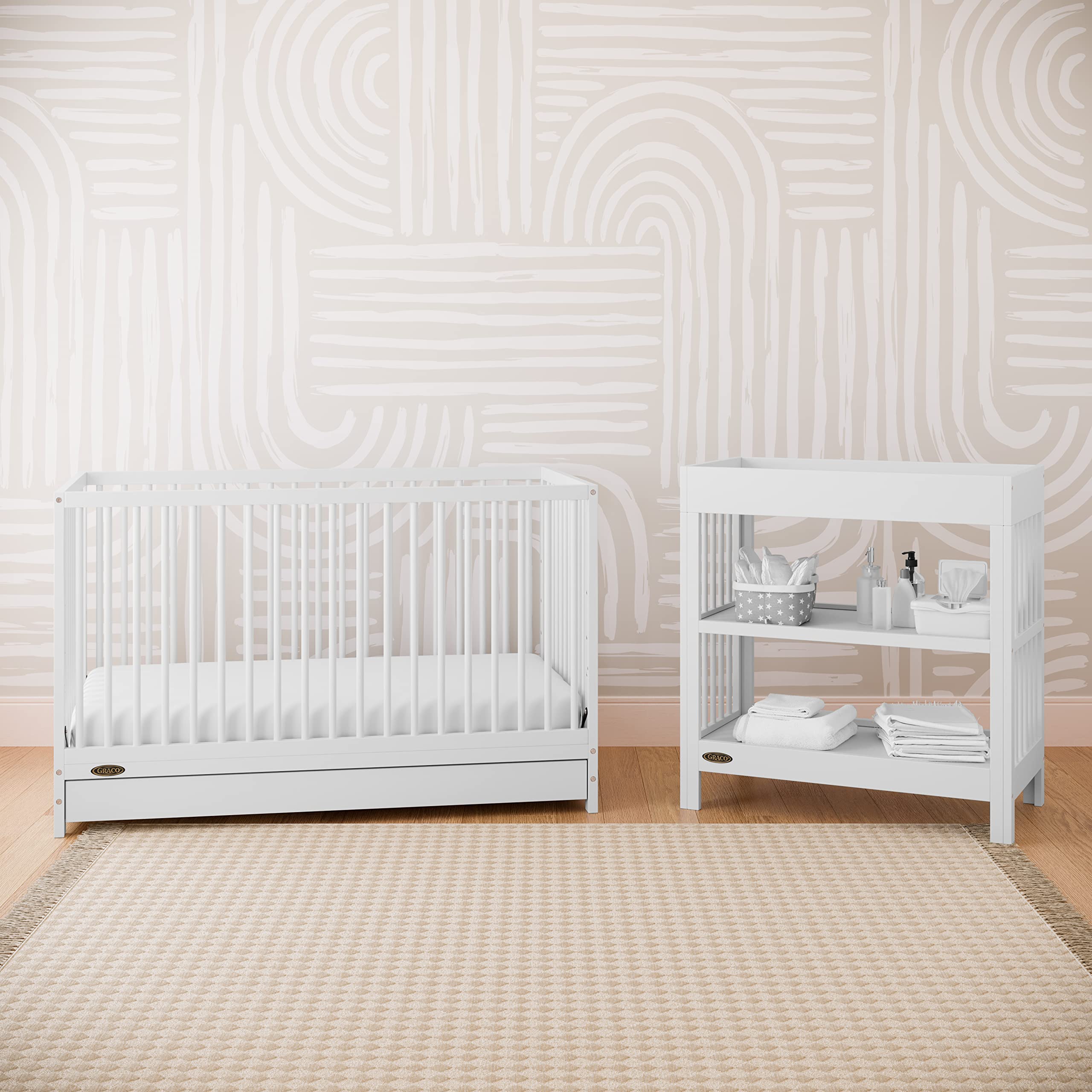 Graco Teddi 5-in-1 Convertible Baby Crib (White) – GREENGUARD Gold Certified, Nursery Crib with Storage Drawer, Converts to Toddler Bed/Daybed/Full-Size Bed – Perfect for Newborns to Teens, Ideal for Small Nursery Spaces & Shared Kids' Rooms