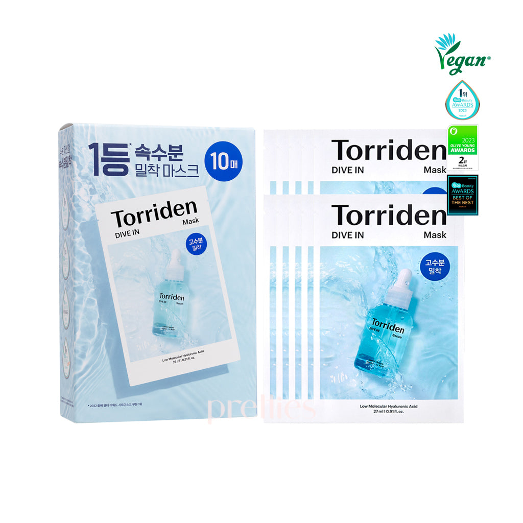Torriden Dive-In Low Molecular Hyaluronic Acid Sheet Mask - 10 Pack for Deep Hydration & Skin Repair | Korean Skincare for Dry, Sensitive Skin | Perfect for Daily Use & Spa Nights