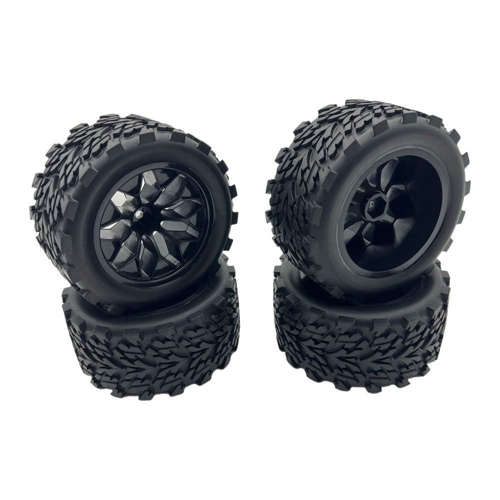1/10 Scale 12mm Hex RC Wheels and Tires - Pre-Glued 4PCS for Traxxas Rustler, Stampede 2WD/4X4 VXL, Hoss, E-Revo, Redcat Volcano EPX - Durable Off-Road Tires for Racing, Bashing & Crawling - Compatible with RIAARIO AMORIL RC Trucks