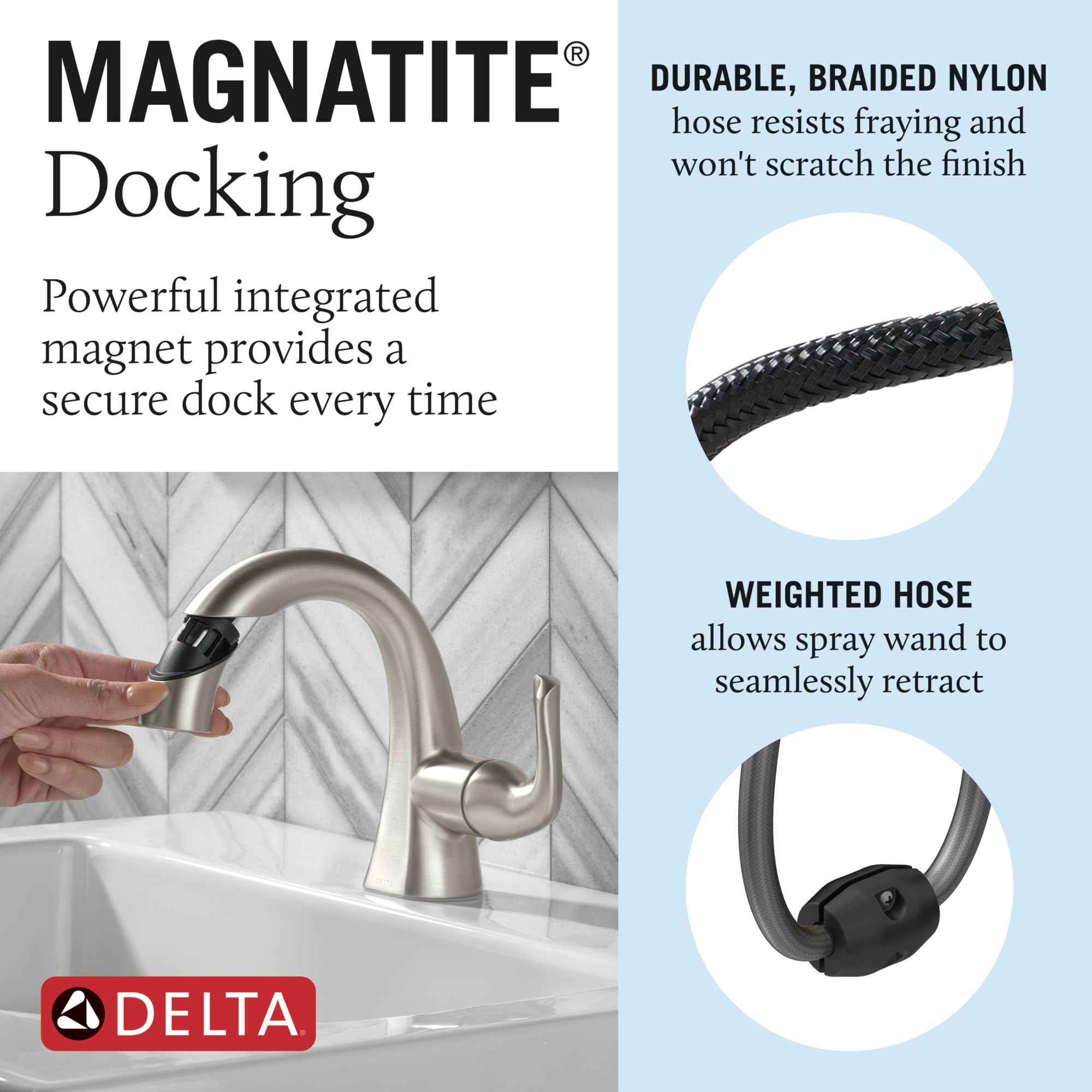 Delta Arvo Single-Handle Pull-Down Bathroom Faucet with Sprayer - Brushed Nickel SpotShield Finish (115840LF-SPPD) - Perfect for Modern Bathroom Sinks & Vanities