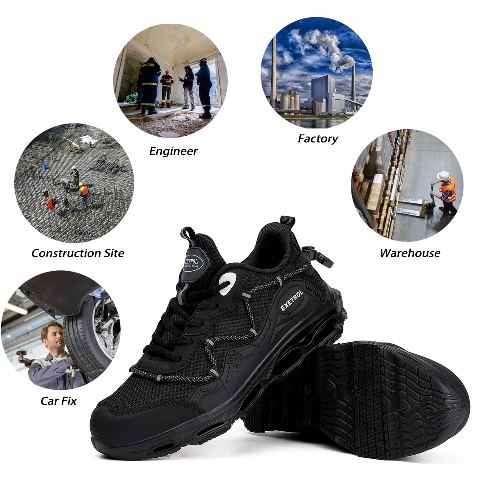 Men's & Women's Steel Toe Sneakers - Lightweight Composite Toe Safety Shoes with Slip-Resistant Work Design for Construction & Industrial Use | Comfortable Work Tennis Shoes for Daily Job Site Wear