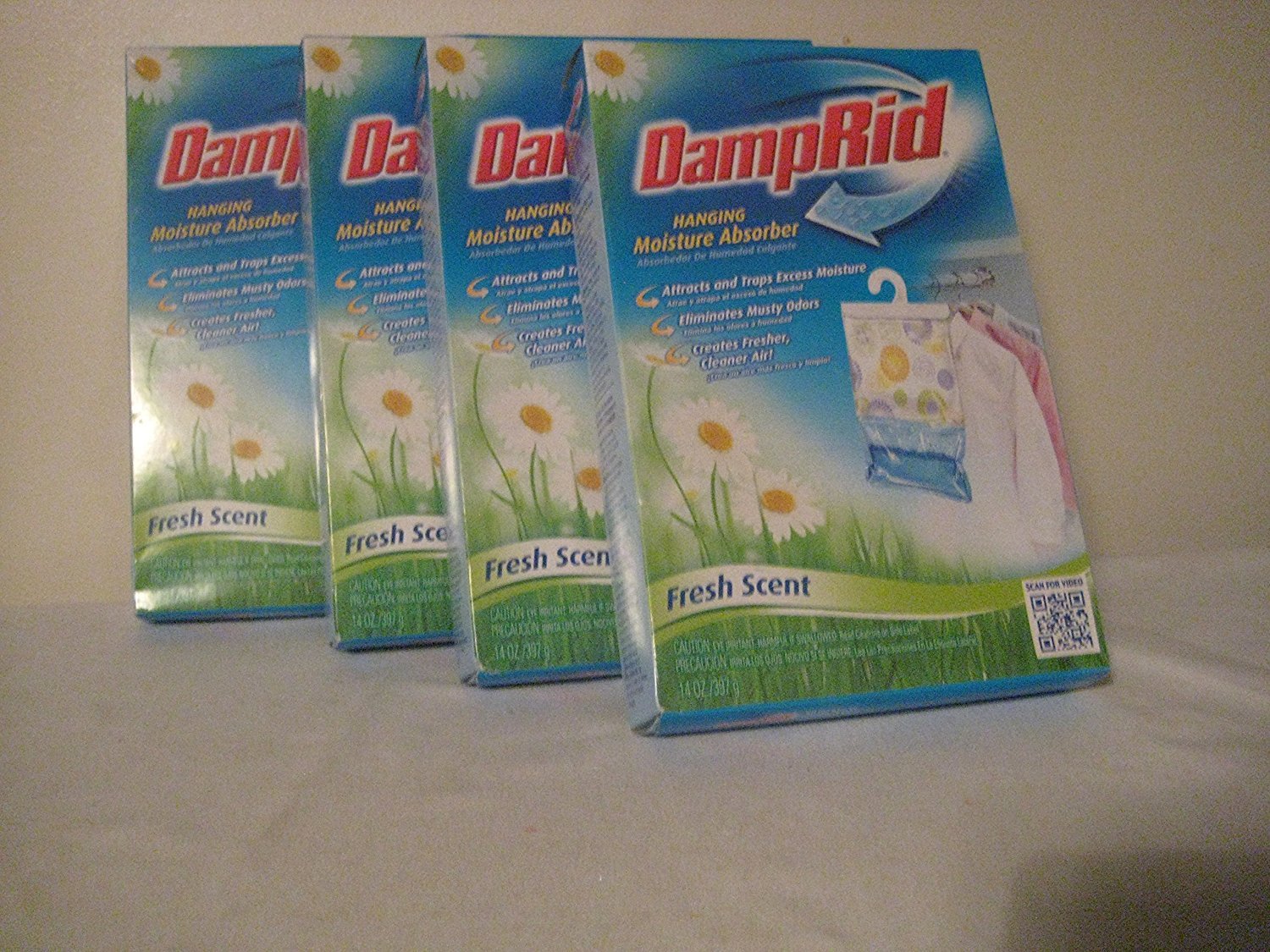 Damp Rid Hanging Moisture Absorber Bags - Fresh Scent, 14oz (4-Pack) - Eliminate Musty Odors in Closets, Basements & RVs