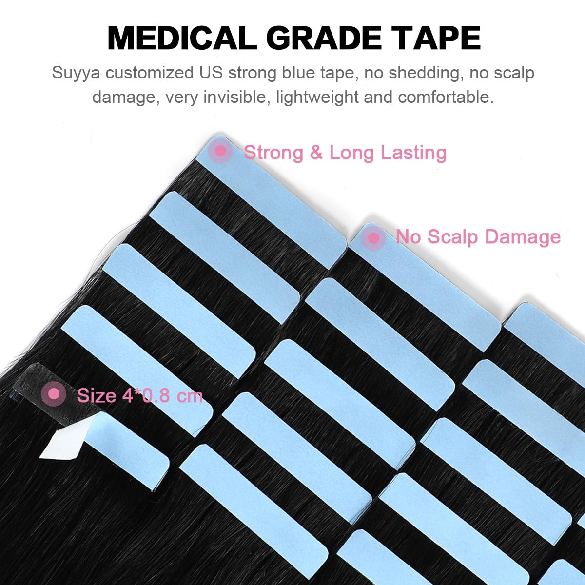 SUYYA 26 Inch Jet Black Human Hair Tape in Extensions - 60g/pack, 20pcs Straight Seamless Skin Weft for Natural Look | Perfect for Daily Wear, Parties & Special Occasions