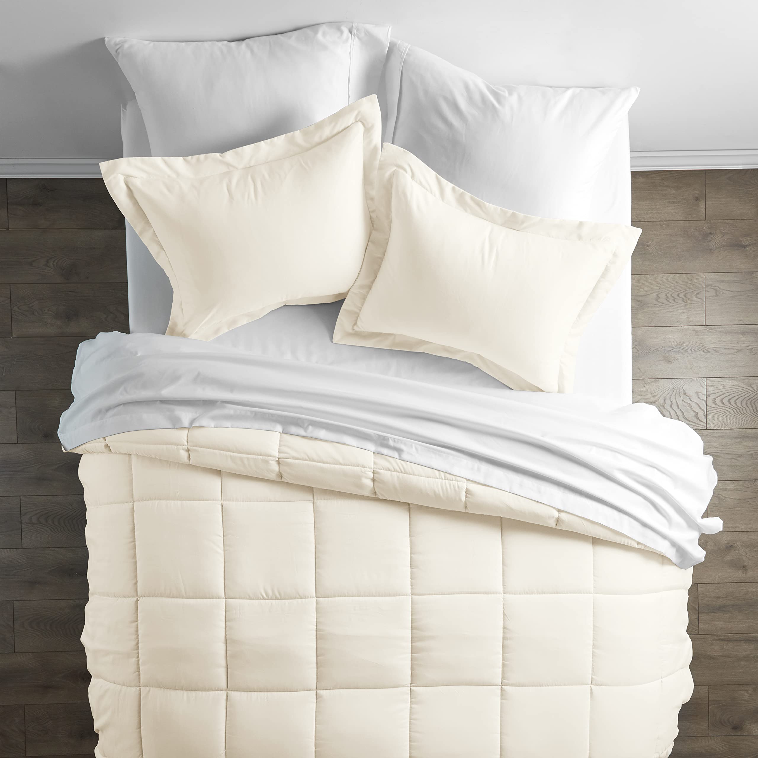ienjoy Home Bed in a Bag - Twin Size Ivory Comforter Set | Soft Bedding Collection for Kids & Guest Rooms | Complete Bedroom Solution with Sheets, Pillowcases & Shams