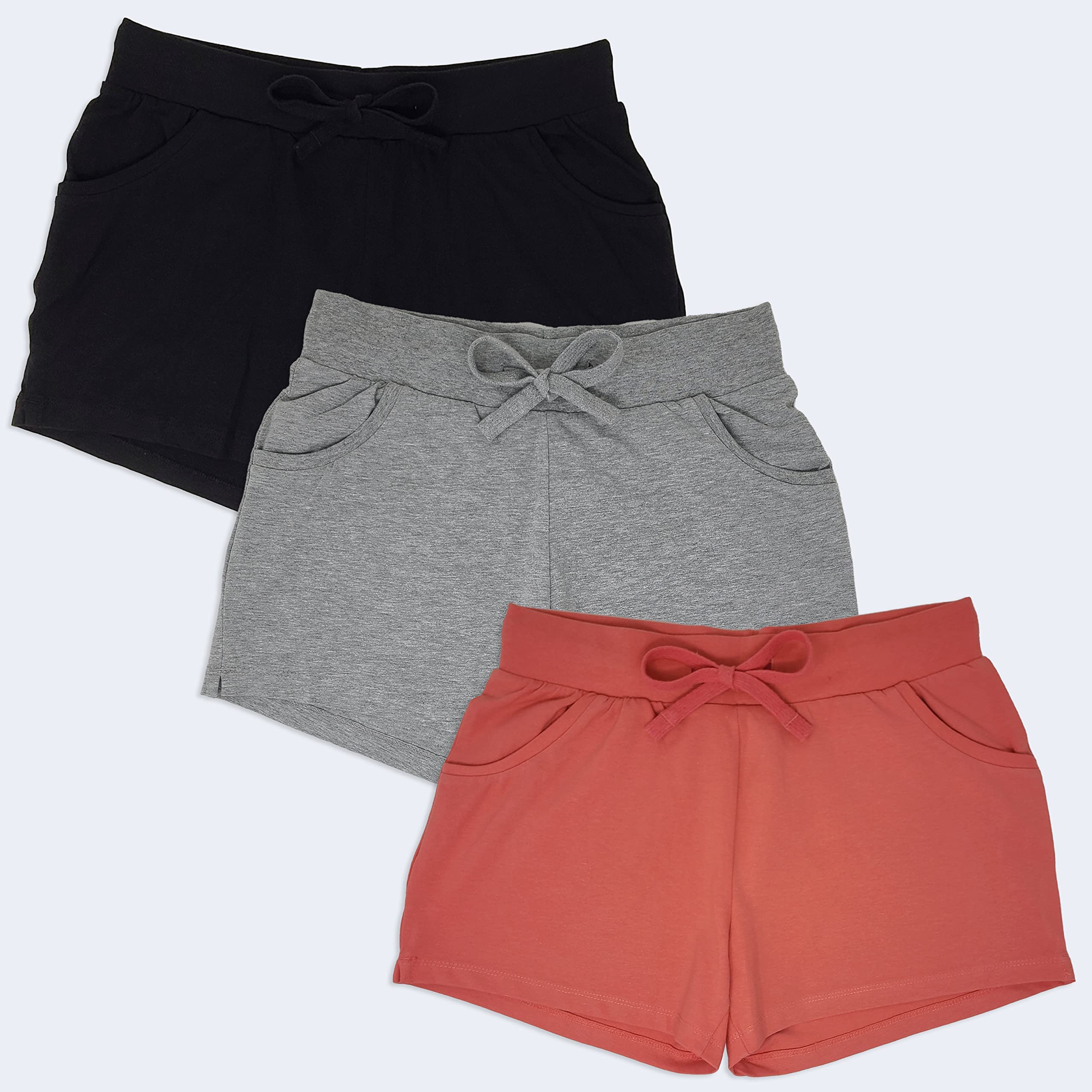 Sexy Basics Women's Cotton Sleep Pajama Shorts - 3-Pack with Pockets & Adjustable Drawstring - Comfy Lounge & Nightwear for Home, Vacation & Sleepovers