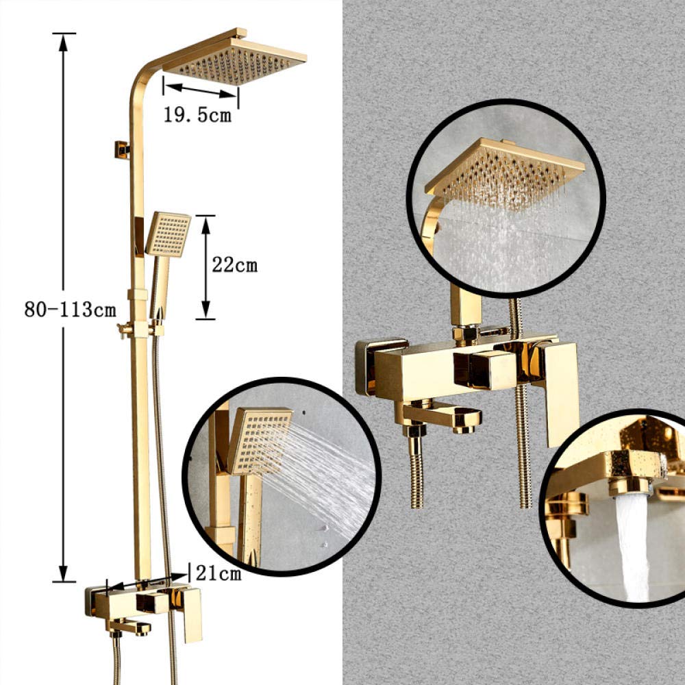 Luxury Gold Brass Bathroom Faucet Mixer Tap Set - Wall Mounted Rainfall Shower Head & Bathtub Faucet - Modern Bathroom Upgrade for Spa-Like Experience | Perfect for Master Bath, Guest Bath & Luxury Hotel Renovations