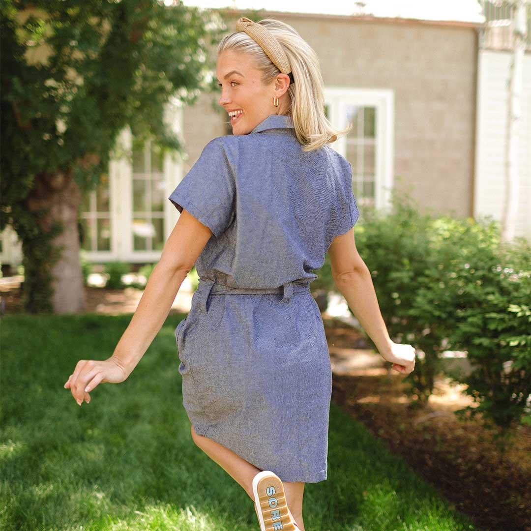 Cape Cod Zip Up Dress in Chambray Black - Stylish Casual Outfit for Beach, Brunch & Summer Vacations