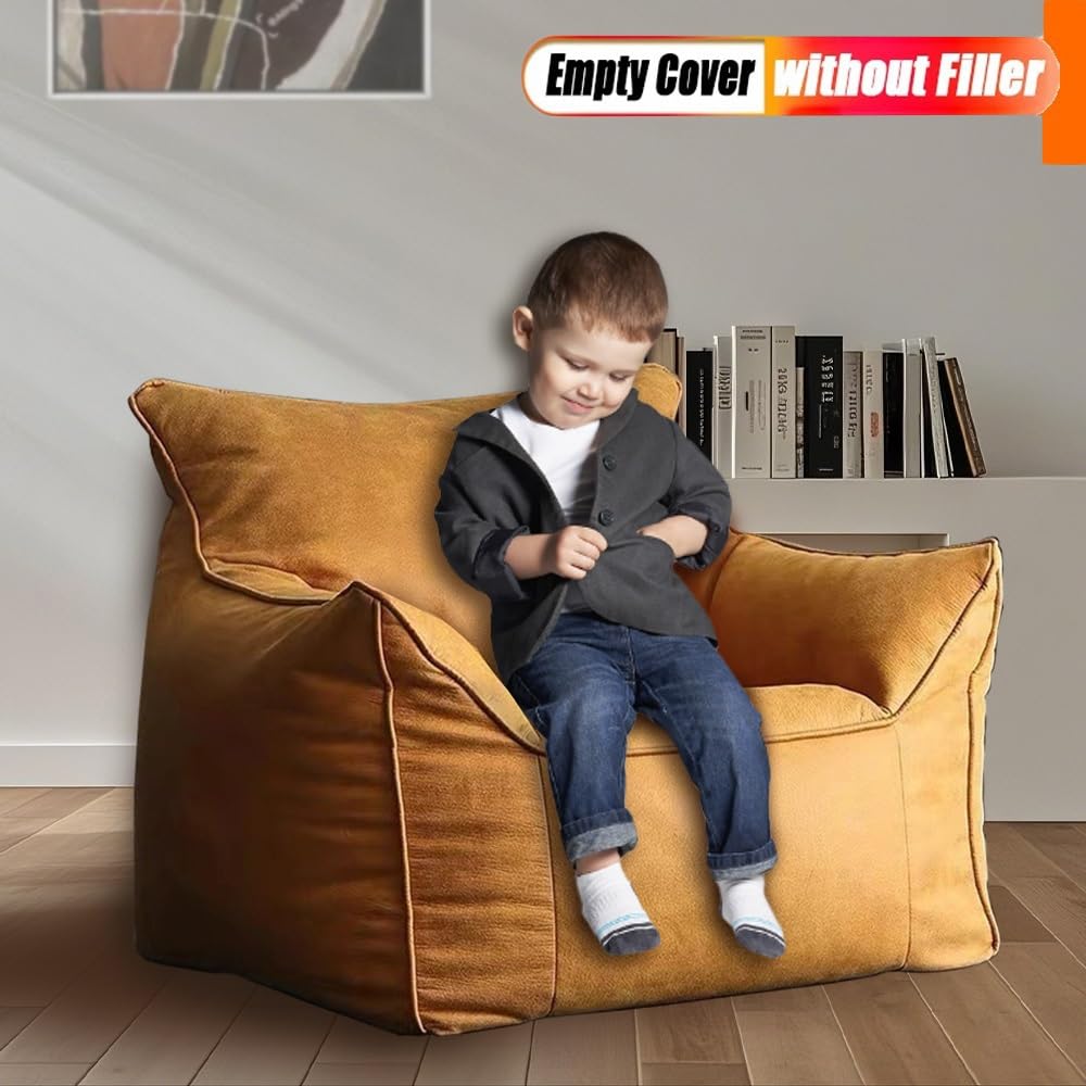 Premium PU Faux Suede Bean Bag Chair Cover (No Filler Included) - Waterproof, Durable & Luxurious Lazy Sofa Slipcover for Bedroom, Living Room, Garden - Retro Yellow | Perfect for Relaxing, Gaming & Outdoor Lounging