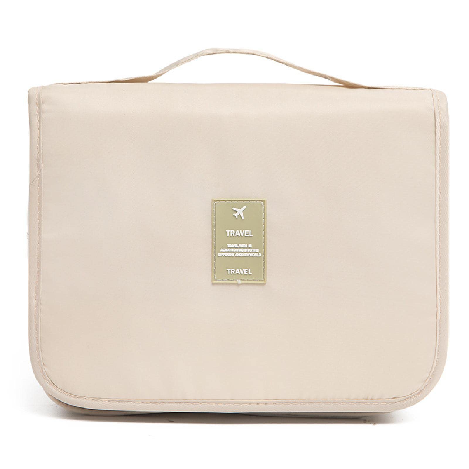 Waterproof Hanging Makeup Bag Travel Organizer - Large Cosmetic Toiletry Bag for Accessories, Shampoo & Full-Size Toiletries | Perfect for Travel, Gym & Daily Use (Beige)