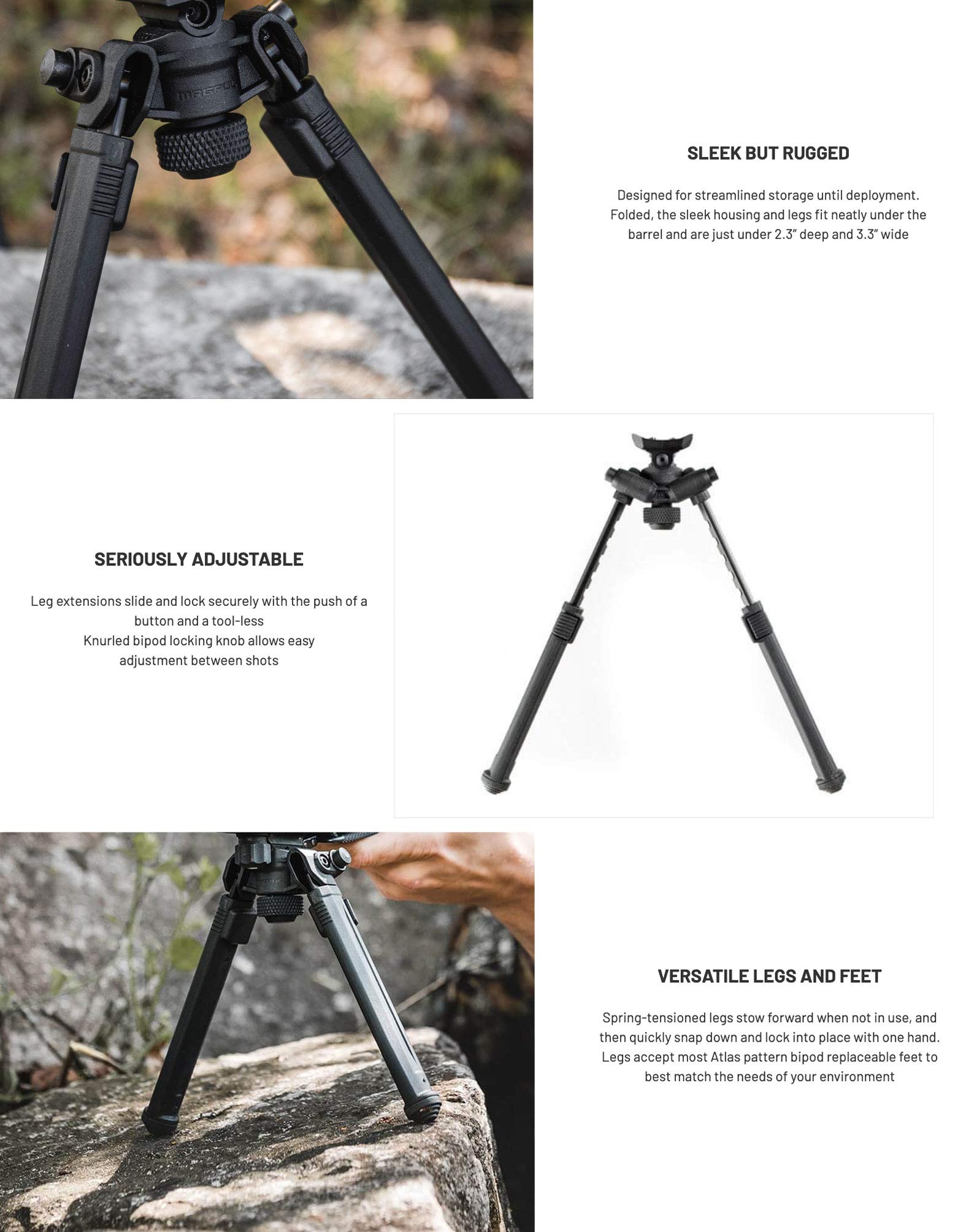 Magpul Rifle Bipod - Adjustable Shooting Rest for Hunting, Tactical & Precision Shooting | Stable Gun Support for Range, Outdoor & Competition Use