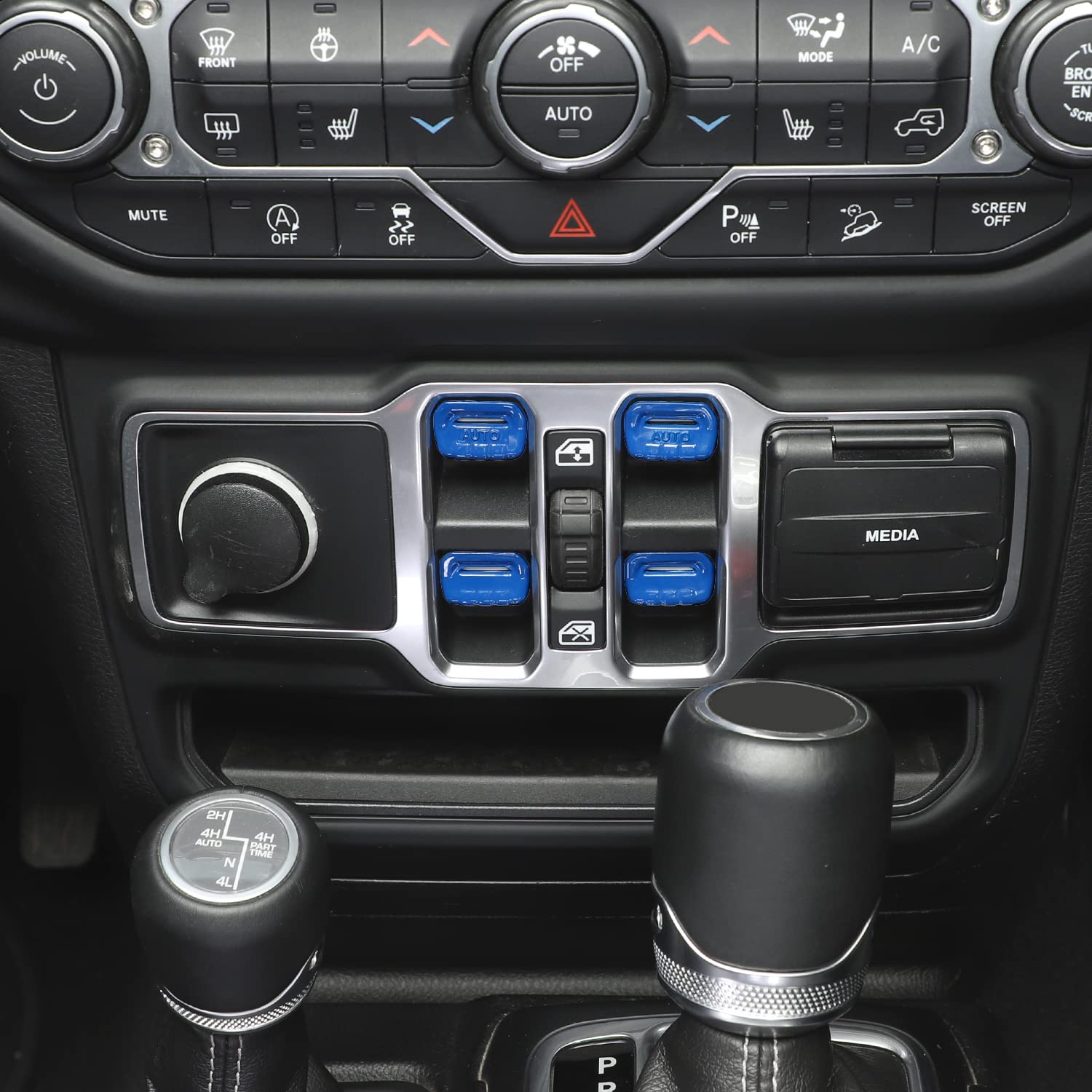 Jeep Wrangler JL JLU (2018-2023) & Gladiator JT (2020-2023) Center Console Window Button Switch Cover - 4PC Dark Blue Interior Trim Accessories | Upgrade Your Ride's Interior Style & Protection