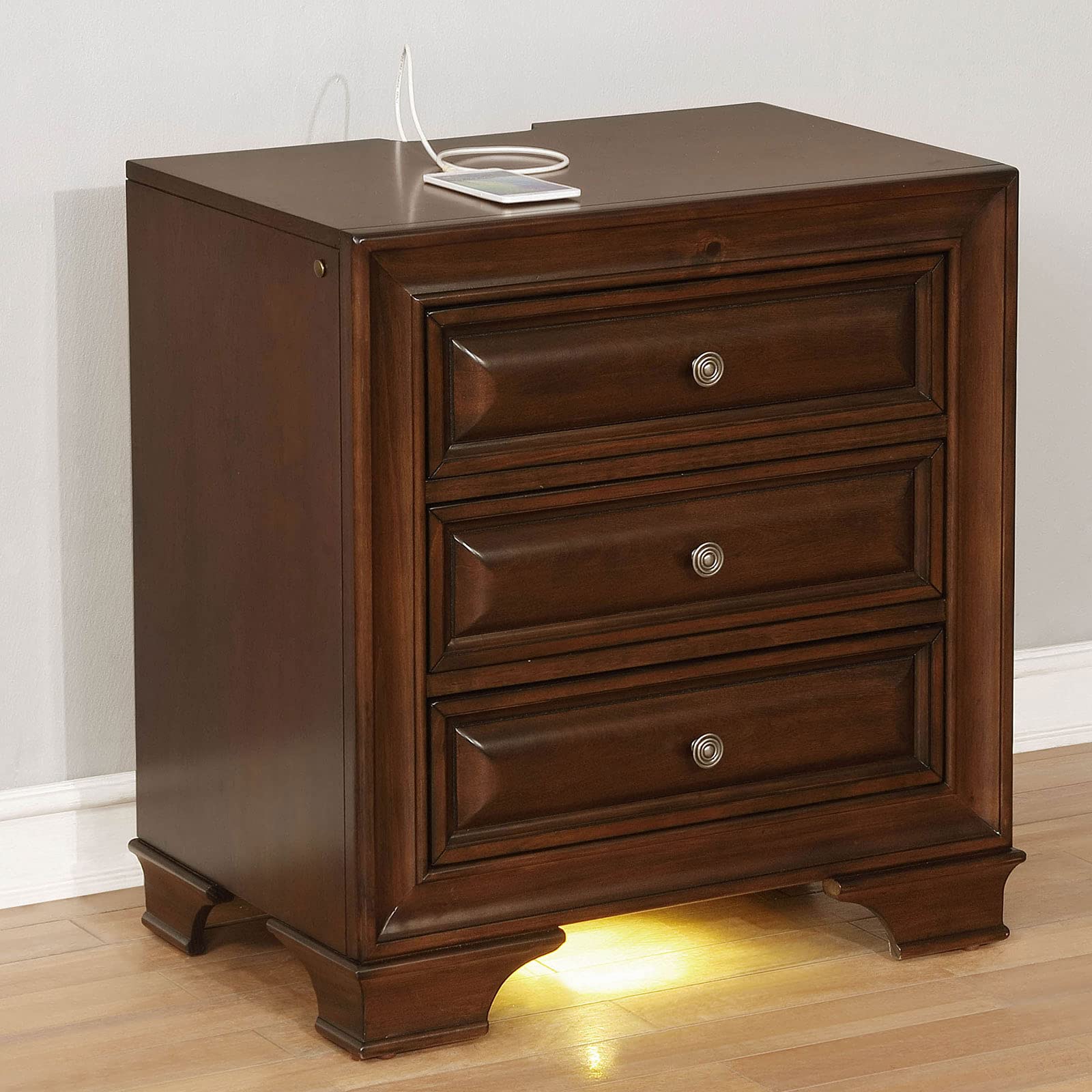 Simple Relax Wooden 3-Drawer Nightstand in Brown Cherry - Perfect for Bedroom, Living Room, or Office Storage