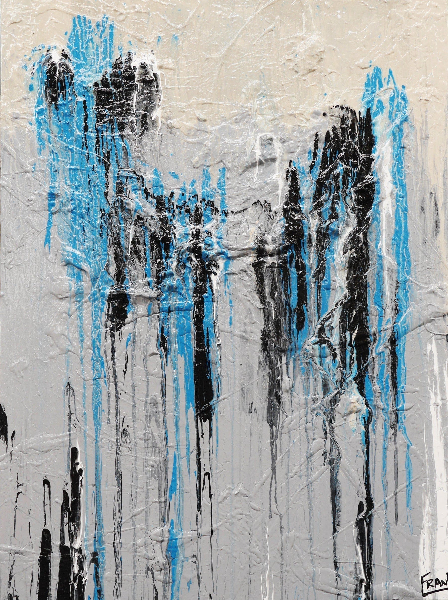 Jaded Grey Abstract Painting - 75cm x 100cm Grey Jade Black Wall Art for Modern Living Room & Office Decor | Handmade Canvas Artwork