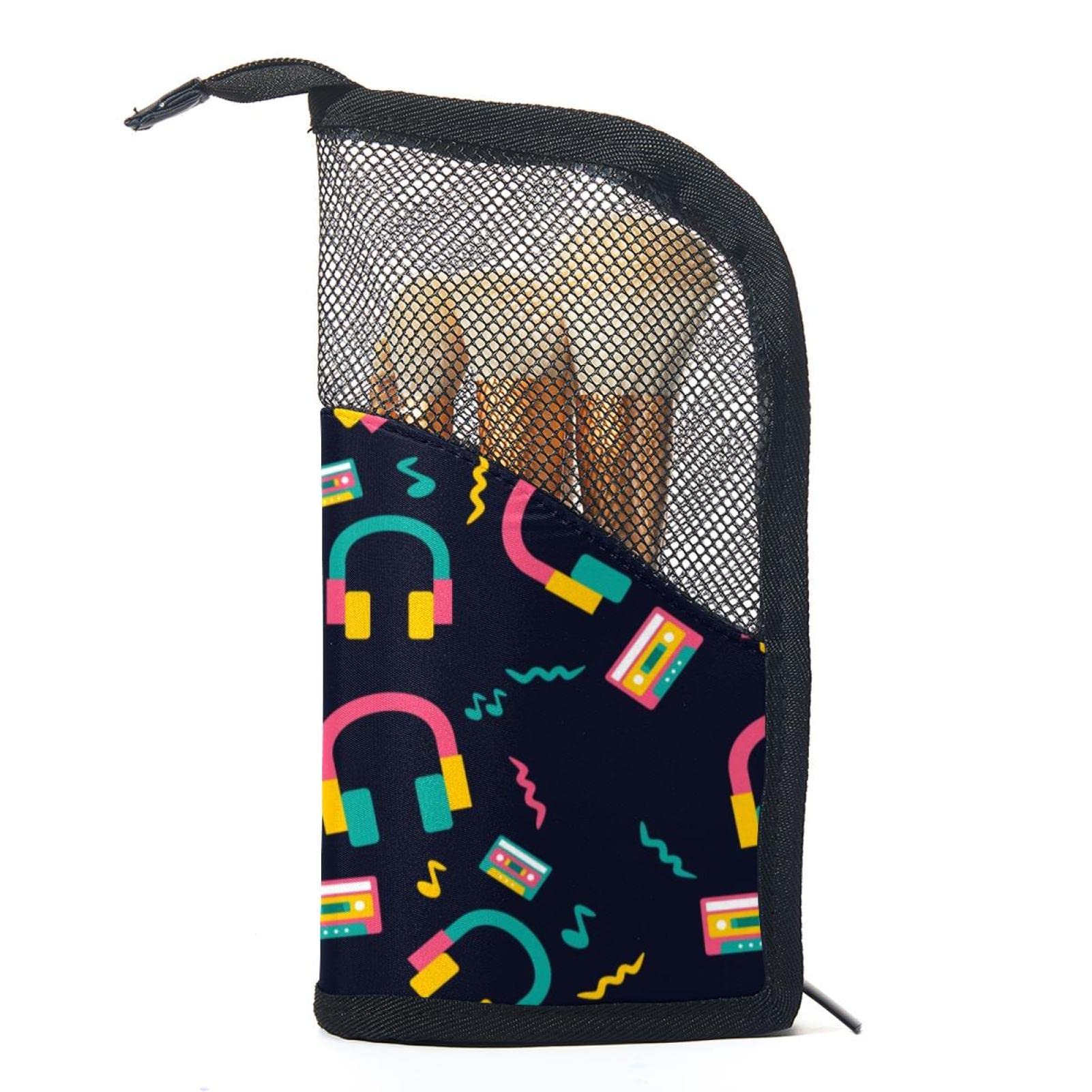 12-Piece Makeup Brush Organizer Bag with Cartoon Music Floral Design - Portable Travel Cosmetic Brush Holder Case for Professional Artists & Beginners - Perfect for Home, Salon, and On-the-Go Makeup Storage
