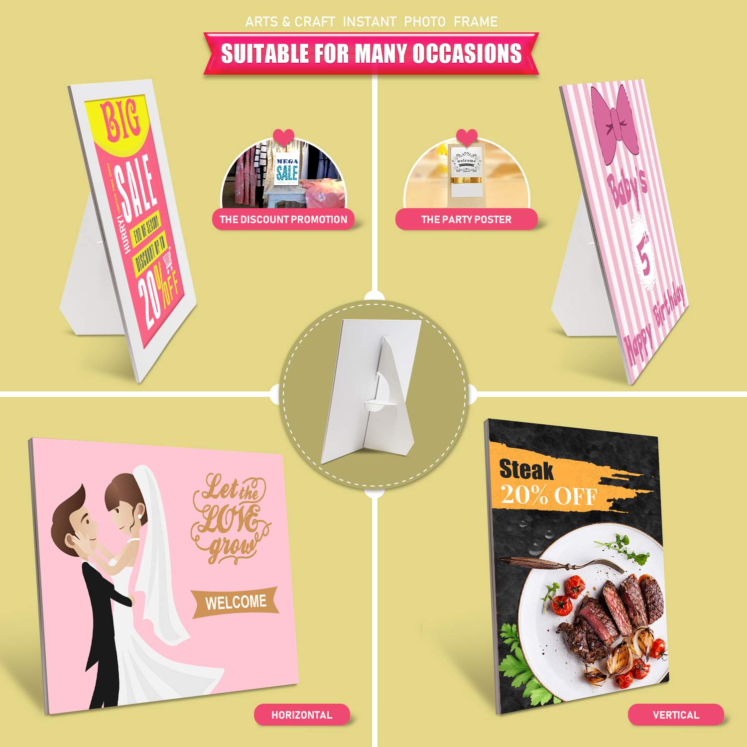 Golden State Art Self Stick Cardboard Easel Back - Acid-Free Archival Quality 12 Inch Single Wing Display Stand for Posters, Artwork & Photos (Pack of 100, White) - Perfect for Art Exhibitions, Classroom Displays & Office Presentations