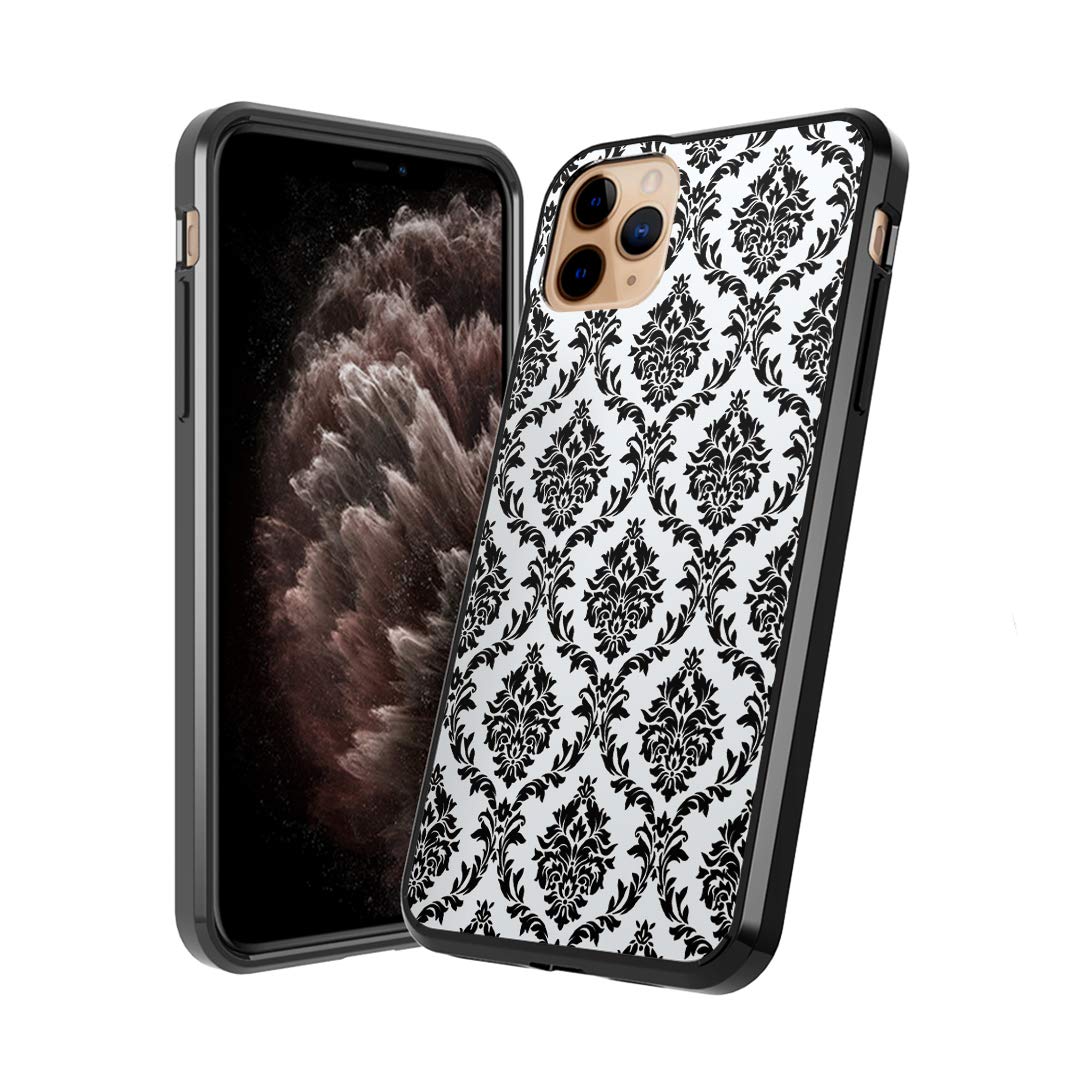 **Moriko Cute Fusion Gel Case for iPhone 11 Pro – Anti-Scratch, Slim, Soft Grip Protective Cover (Black Floral Damask) – Perfect for Everyday Use, Travel & Style**