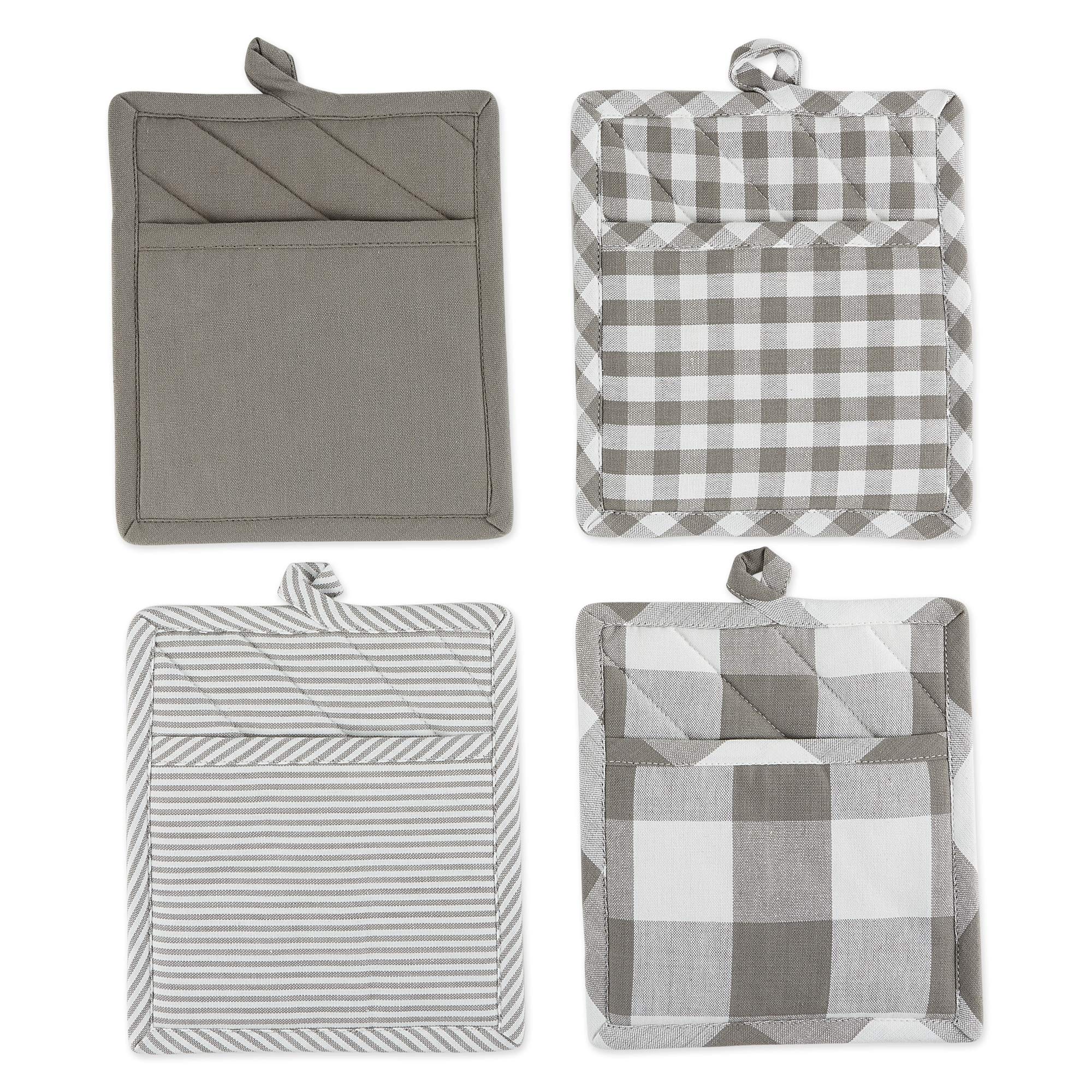 DII Gingham Check Kitchen Collection - Gray Potholder Set (2-Piece) for Cooking, Baking & Kitchen Decor - Stylish & Heat Resistant Oven Mitts