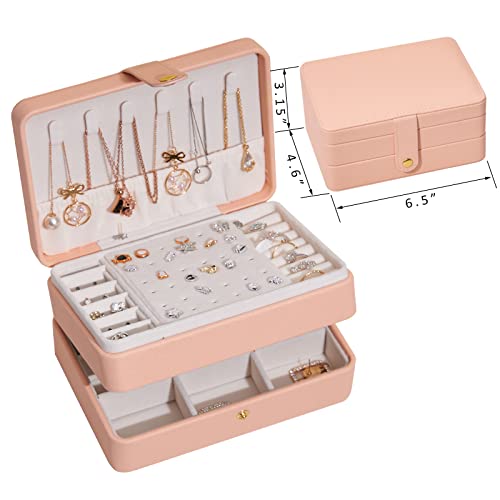 Luxury 3-Layer Travel Jewelry Organizer Box - Pink PU Leather Jewelry Case with Soft Velvet Interior for Rings, Earrings & Necklaces | Perfect for Women's Jewelry Storage, Travel & Gift Giving