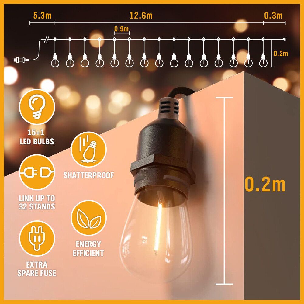 15 LED Solar Powered 18.2M String Lights - Waterproof Outdoor Fairy Lights for Wedding, Party, Garden, Patio & Backyard Decor