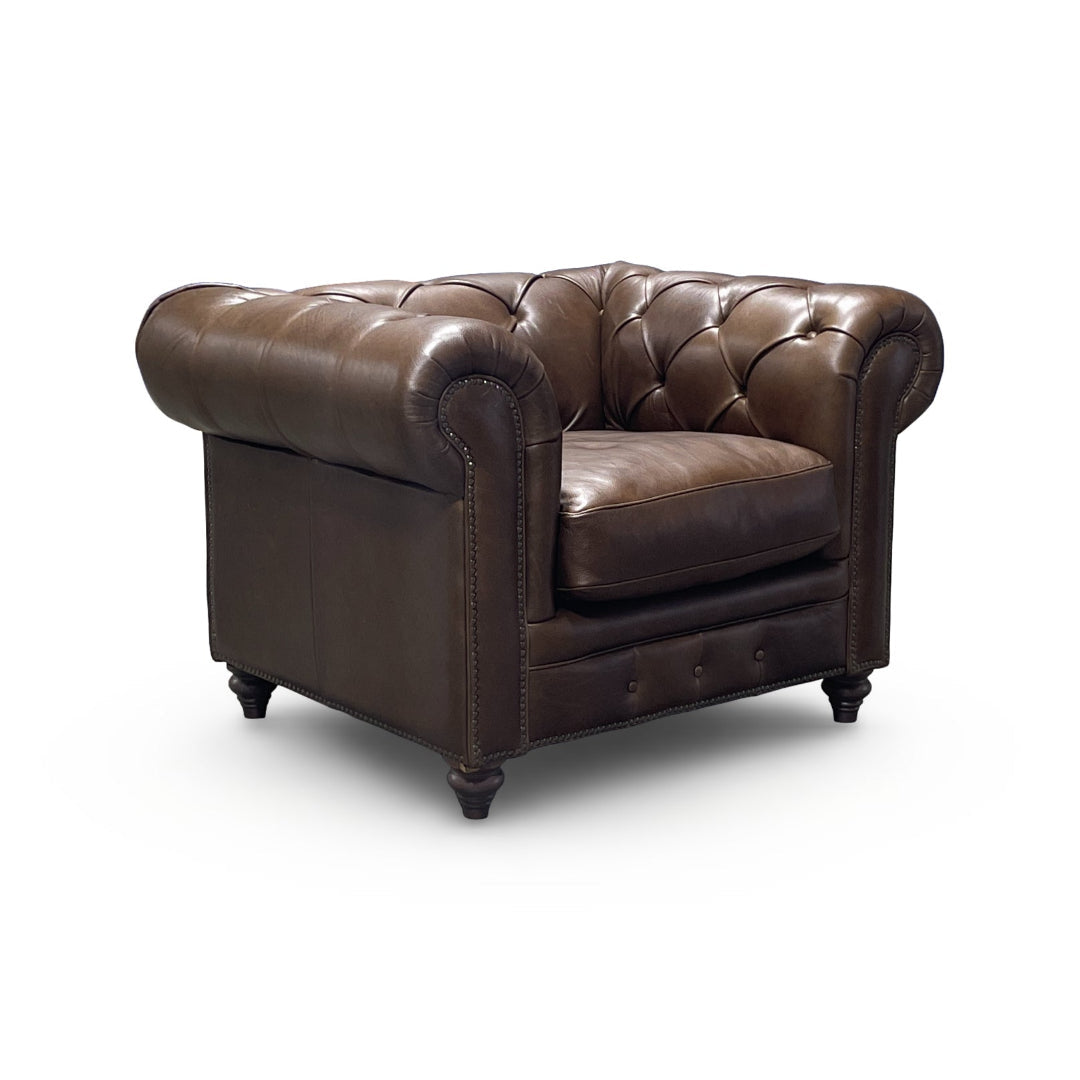 Premium Manchester Leather Armchair - Genuine Leather Living Room Chair with High Back & Padded Seat - Perfect for Home Office, Lounge & Reading Nook