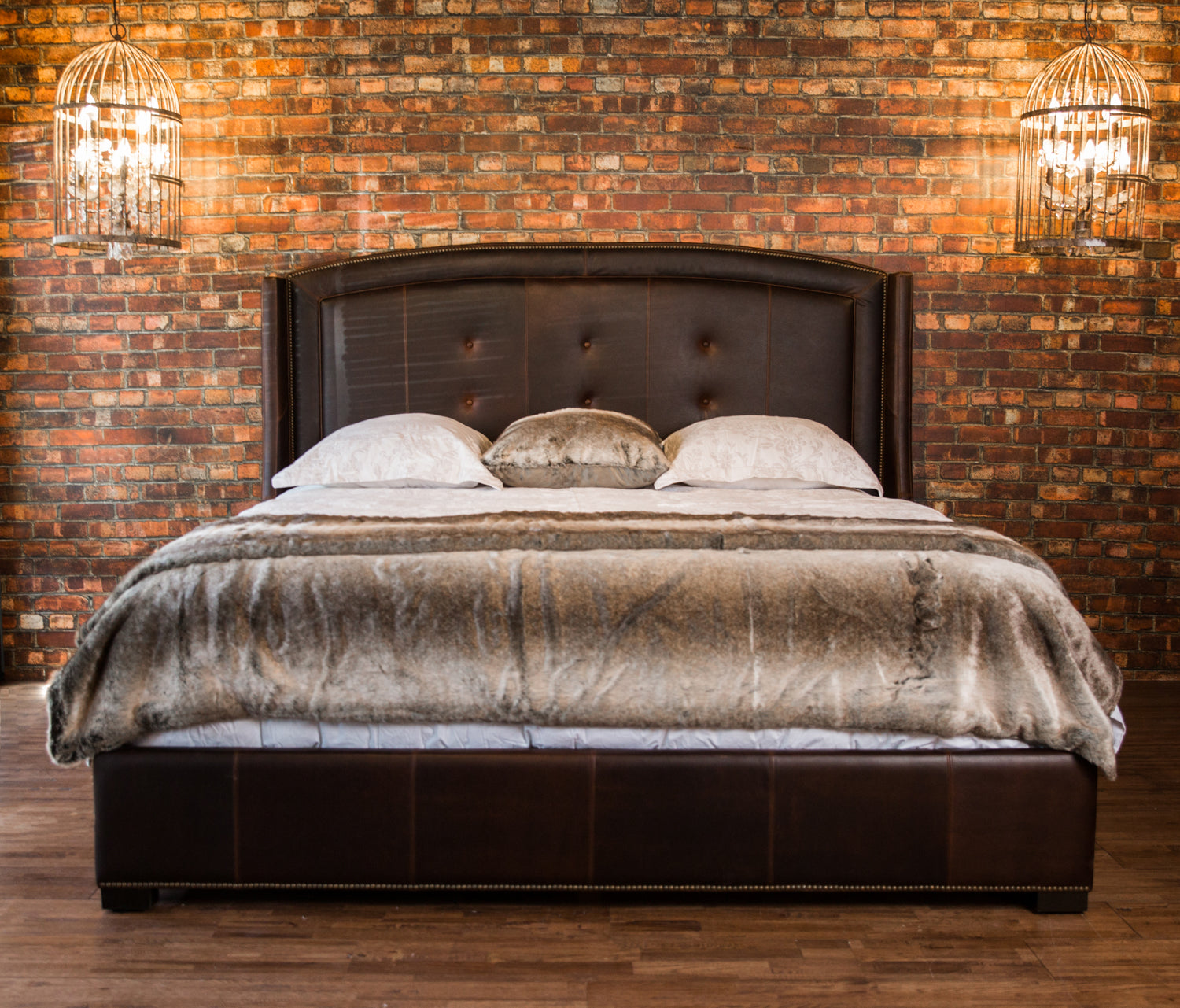 CAMELOT Leather Wingback Bed Frame - Luxurious Upholstered Headboard for Bedroom, Living Room & Guest Room