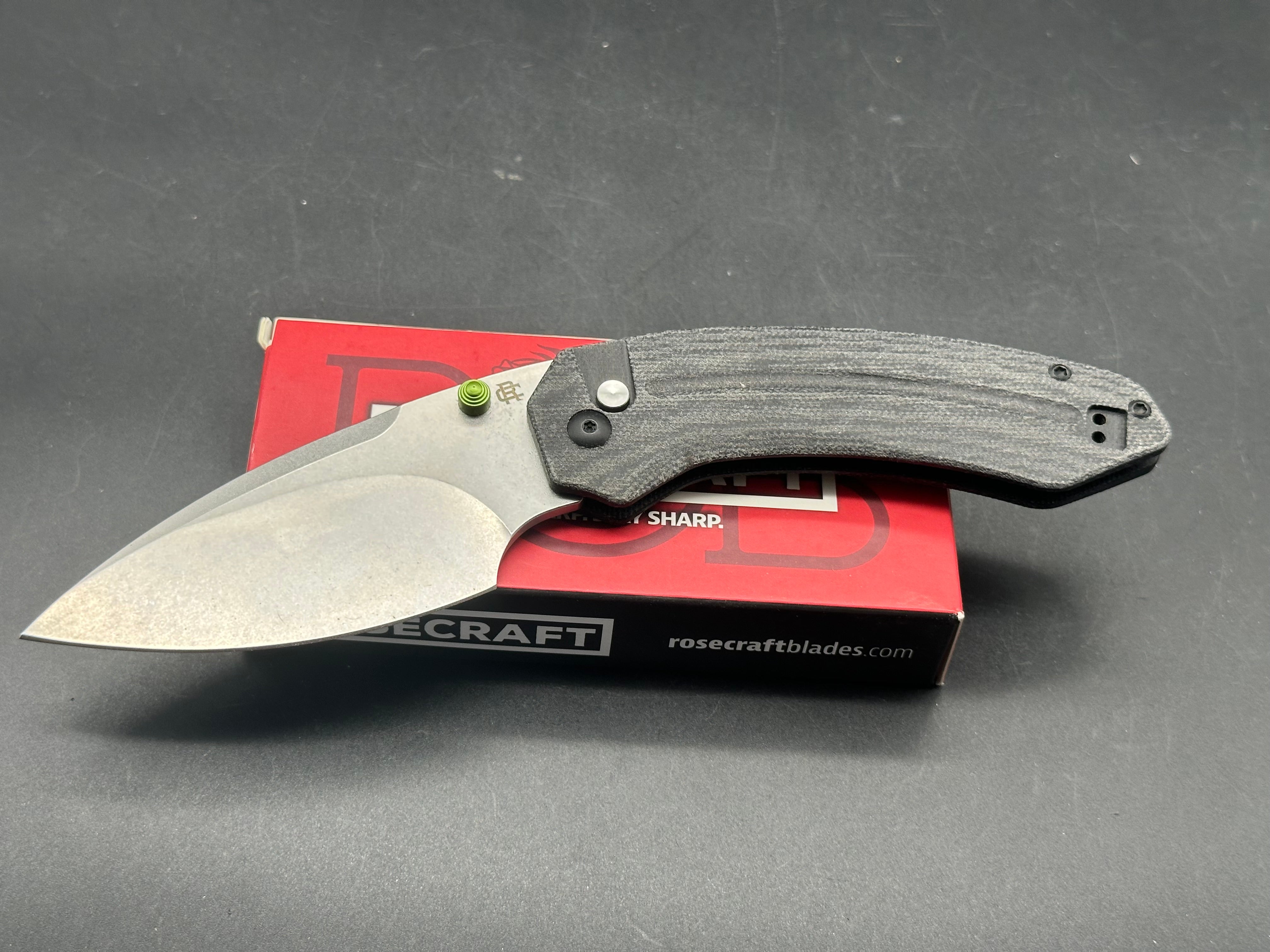 RoseCraft Blades Bowfin Button Lock Folding Knife with Micarta Handle - EDC, Outdoor Camping & Tactical Use