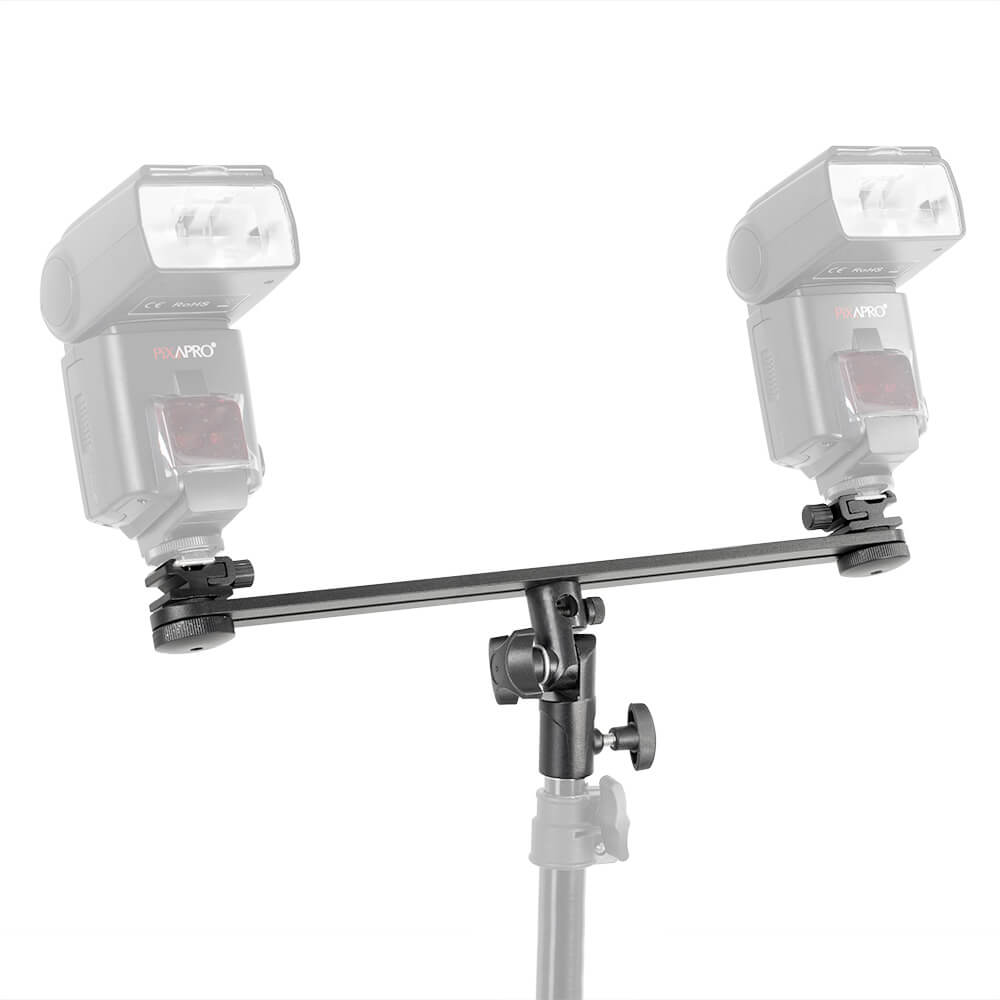 Dual Hot Shoe Speedlite Crossbar Bracket - Professional Flash Mount for DSLR Cameras - Perfect for Wedding, Portrait & Studio Photography