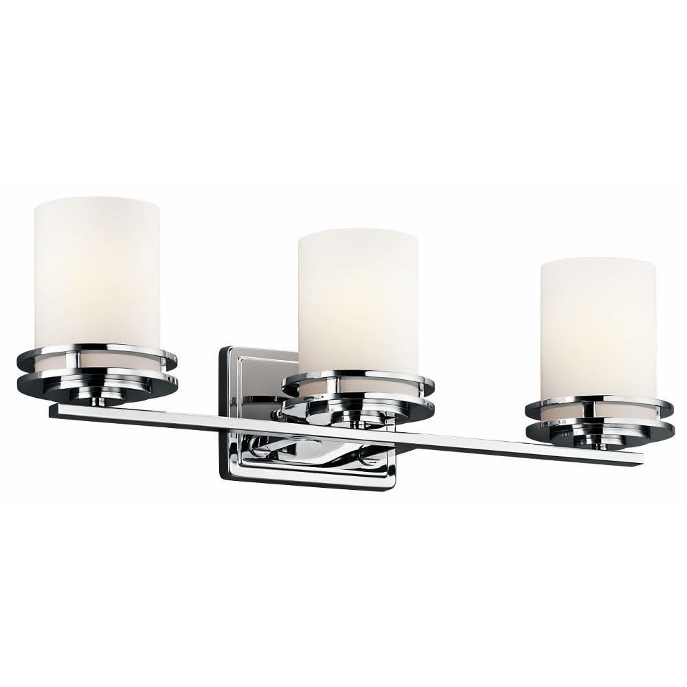Kichler Hendrik 24 Inch 3-Light Bathroom Vanity Light Fixture with Satin Etched Opal Glass Shade in Chrome Finish - Perfect for Modern Bathroom, Powder Room, and Dressing Room Lighting