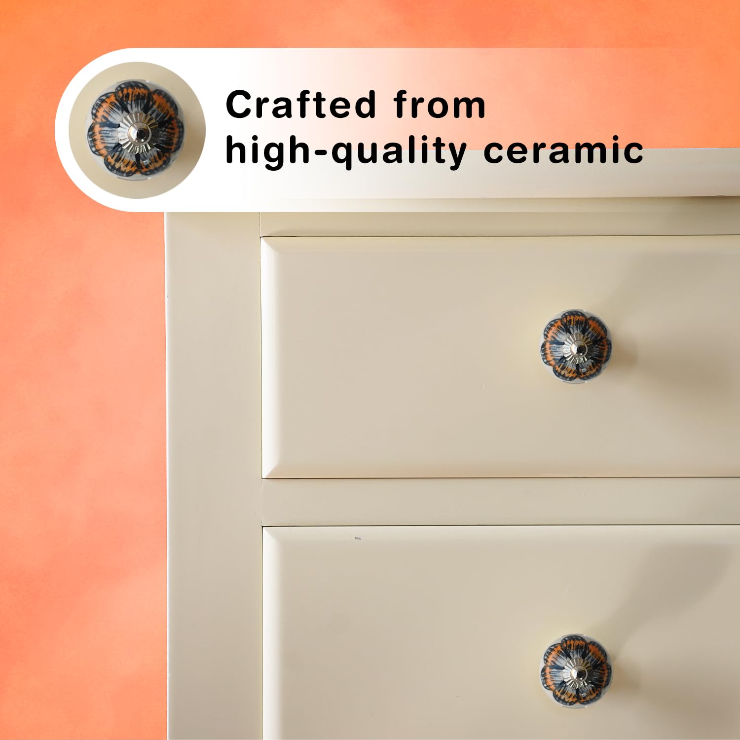 Set of 6 Unique Handmade Ceramic Drawer Knobs - Modern Cabinet Hardware for Dressers, Wardrobes & Kitchen Cabinets (Style 14, Black) | Durable & Stylish Home Decor Upgrade