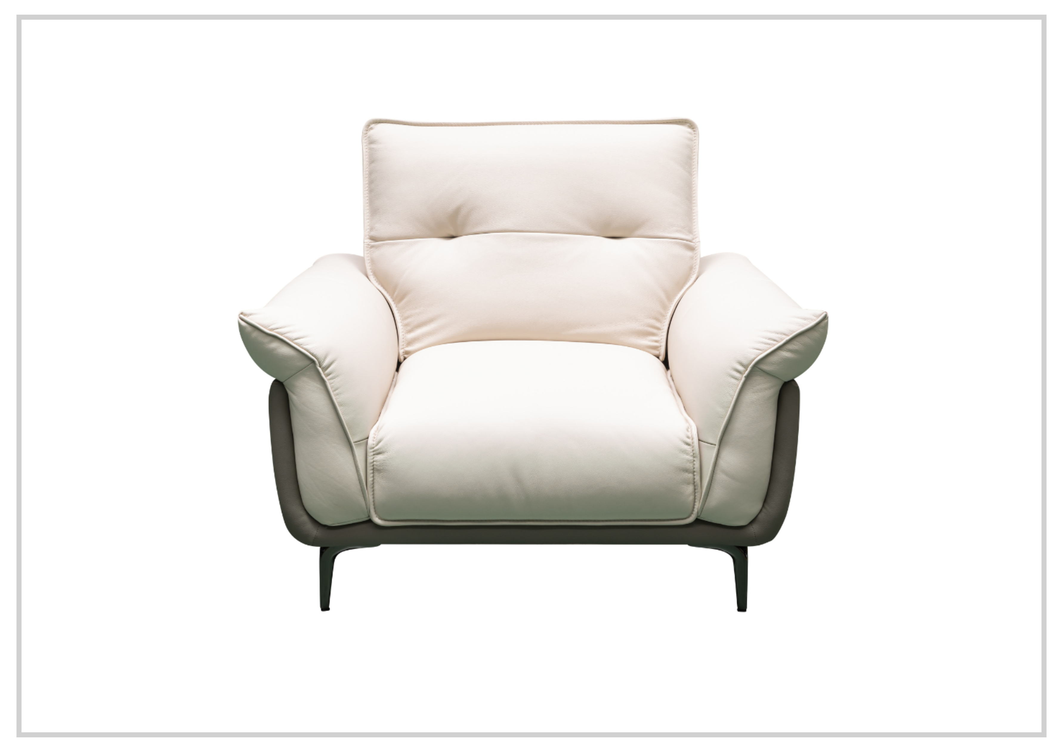 Klaussner Viana Leather Ivory Accent Chair with Feather-Filled Back Cushion - Perfect for Living Room, Office, or Reading Nook