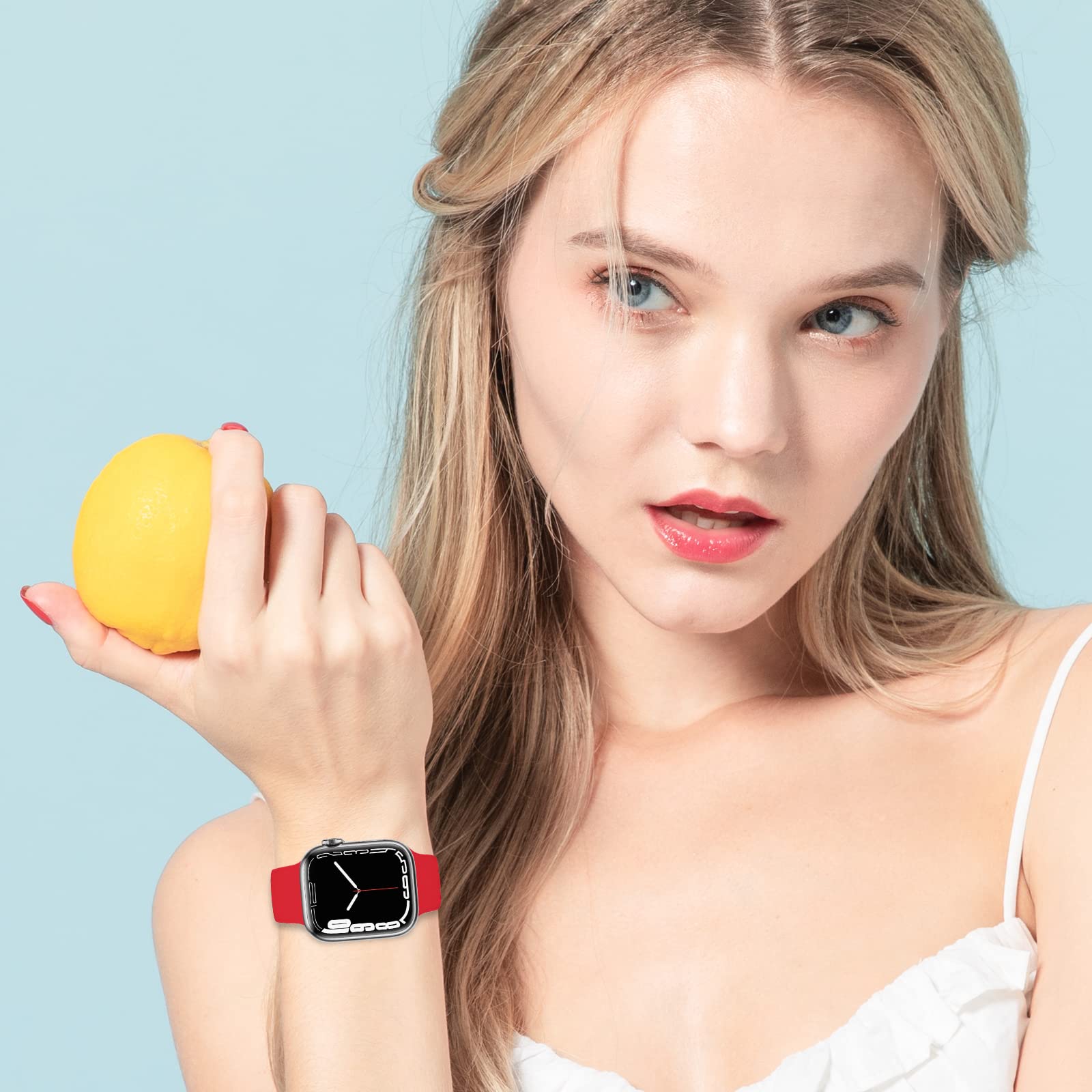 JXGM Red Apple Watch Band Compatible with 38mm/40mm/41mm/42mm/44mm/45mm - Soft Silicone Replacement Strap for iWatch Series SE/7/6/5/4/3/2/1 - Unisex Sport Accessory for Women & Men (Bright Red, M/L Size) | Perfect for Gym, Running & Everyday Wear