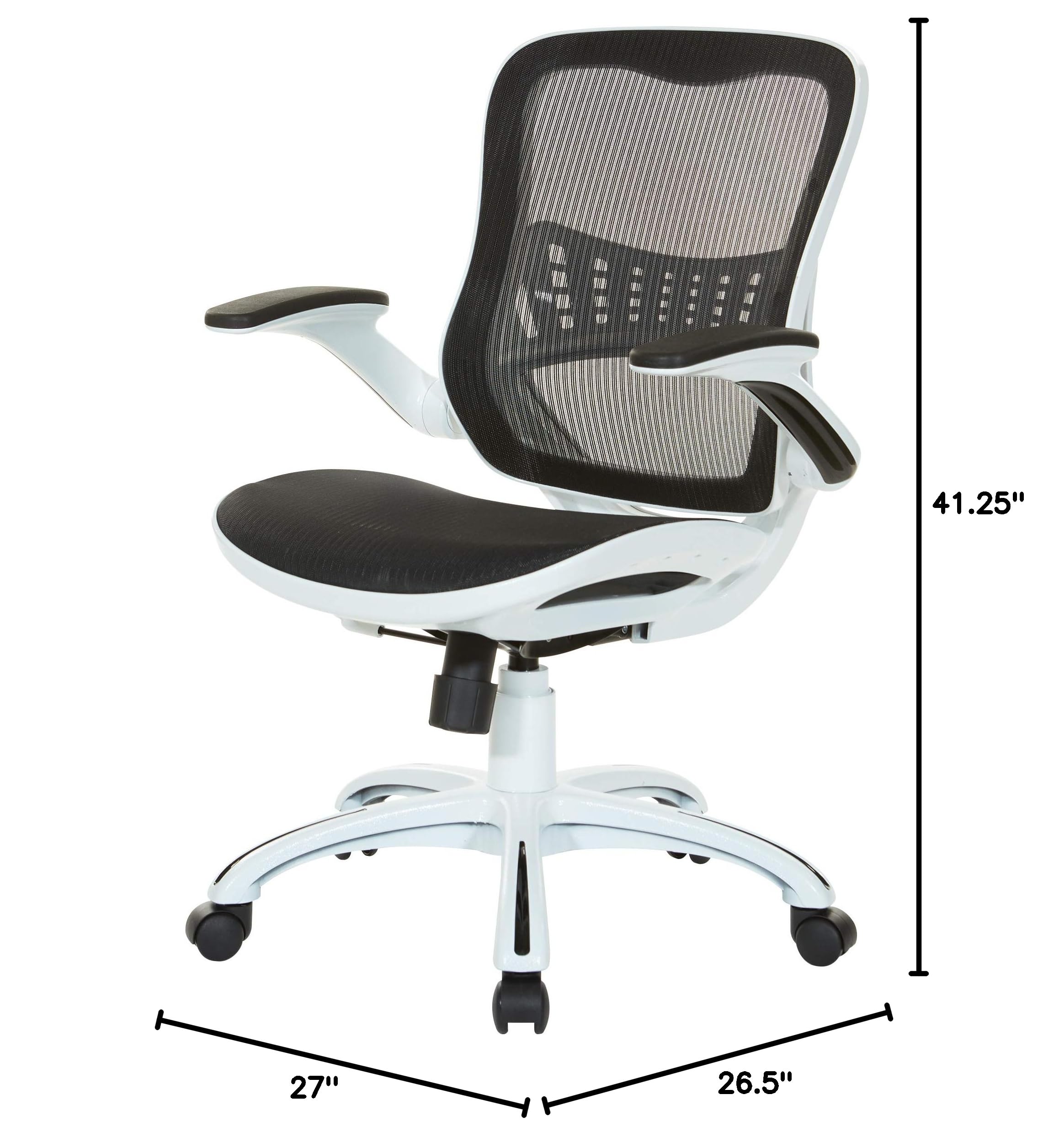 OSP Home Furnishings Riley Ergonomic Mesh Office Chair - Breathable Back & Seat, White Base with Black - Perfect for Home Office, Executive Desk & Workspace