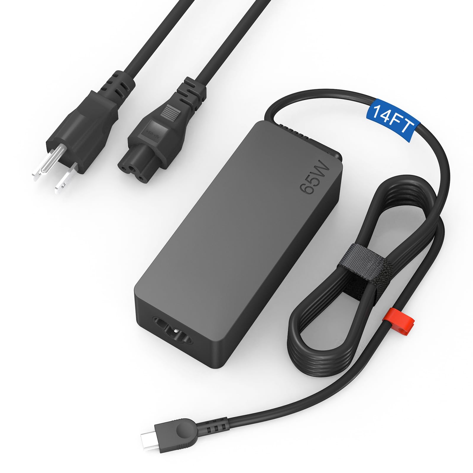 65W USB C Charger 14FT Long Type C Cable for Lenovo Thinkpad T480s/T580s/L580/L590/E580/E585 & Chromebook 100e/300e/500e - Fast Charging Laptop Power Adapter for Home, Office, and Travel Use