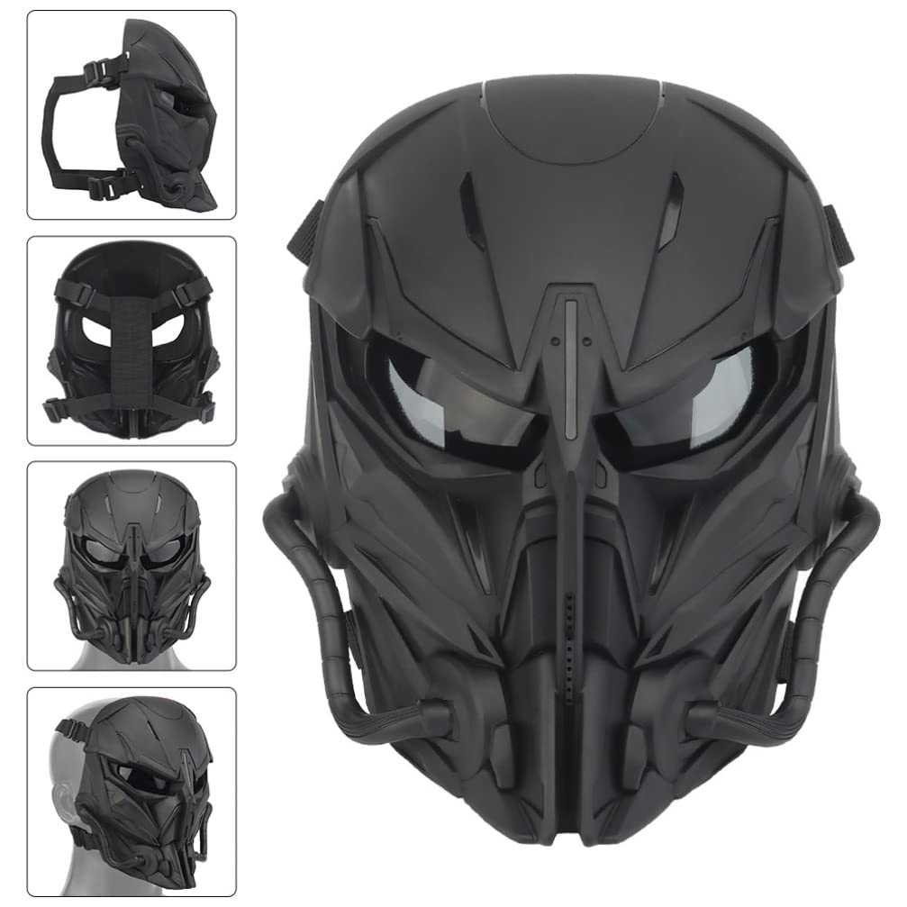 VOSAREA Black Electronic Helmet Cosplay Mask - Half Face Cover for Halloween Costume, Masquerade Party, Paintball & Outdoor Decor | Durable & Lightweight for Cosplay, Halloween Decorations & Themed Events
