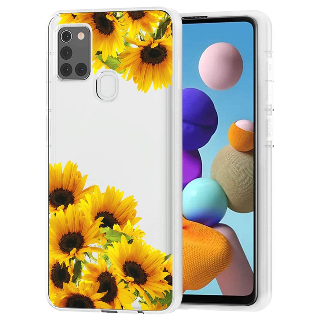 Samsung Galaxy A21S Phone Case - Cute Clear Slim Shockproof TPU Protective Cover with Sunflower Pattern for Women & Girls | Perfect for Everyday Use, School, Work & Travel