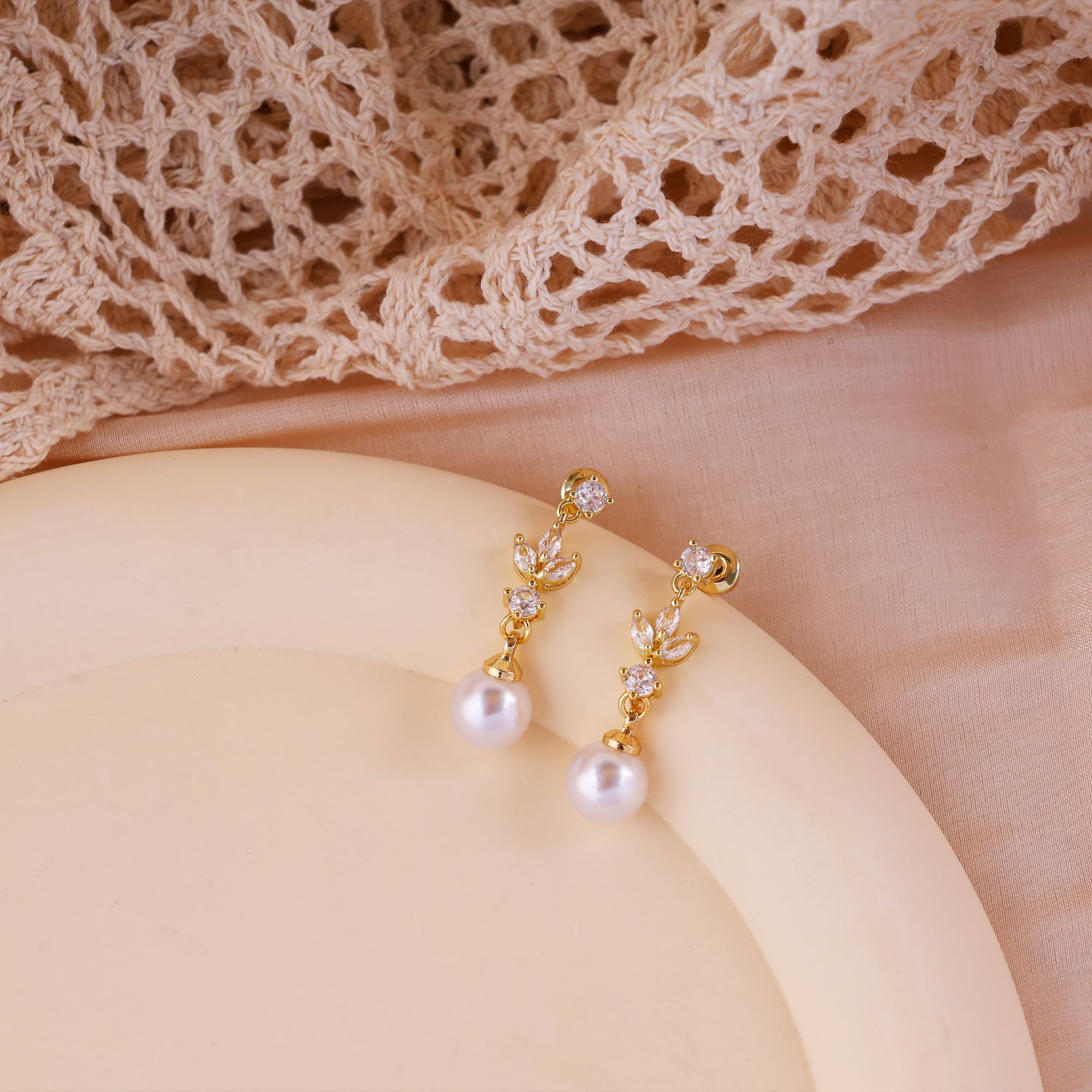 14K Gold Pearl Drop Earrings for Women - Elegant Dainty Wedding Jewelry, Bridal Pearl Stud Earrings, Trendy Gold Dangling Earrings | Perfect for Weddings, Parties, Date Nights & Special Occasions
