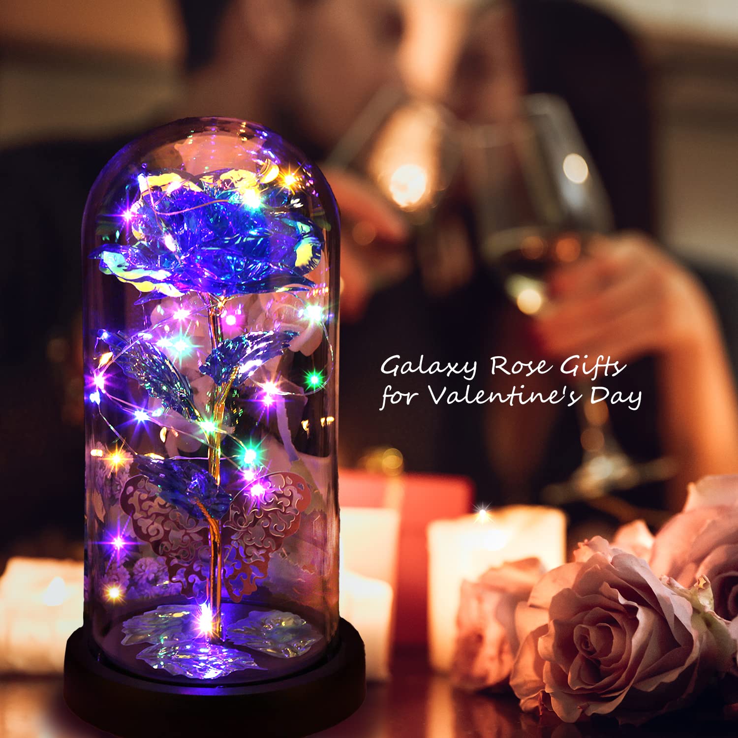 Eternal Rose in Glass Dome - Galaxy Rose Gift for Women, Mom, Valentine's Day, Birthday, Christmas, Wedding (Blue) | Romantic Home Decor, Anniversary Present, Special Occasion Gift Idea