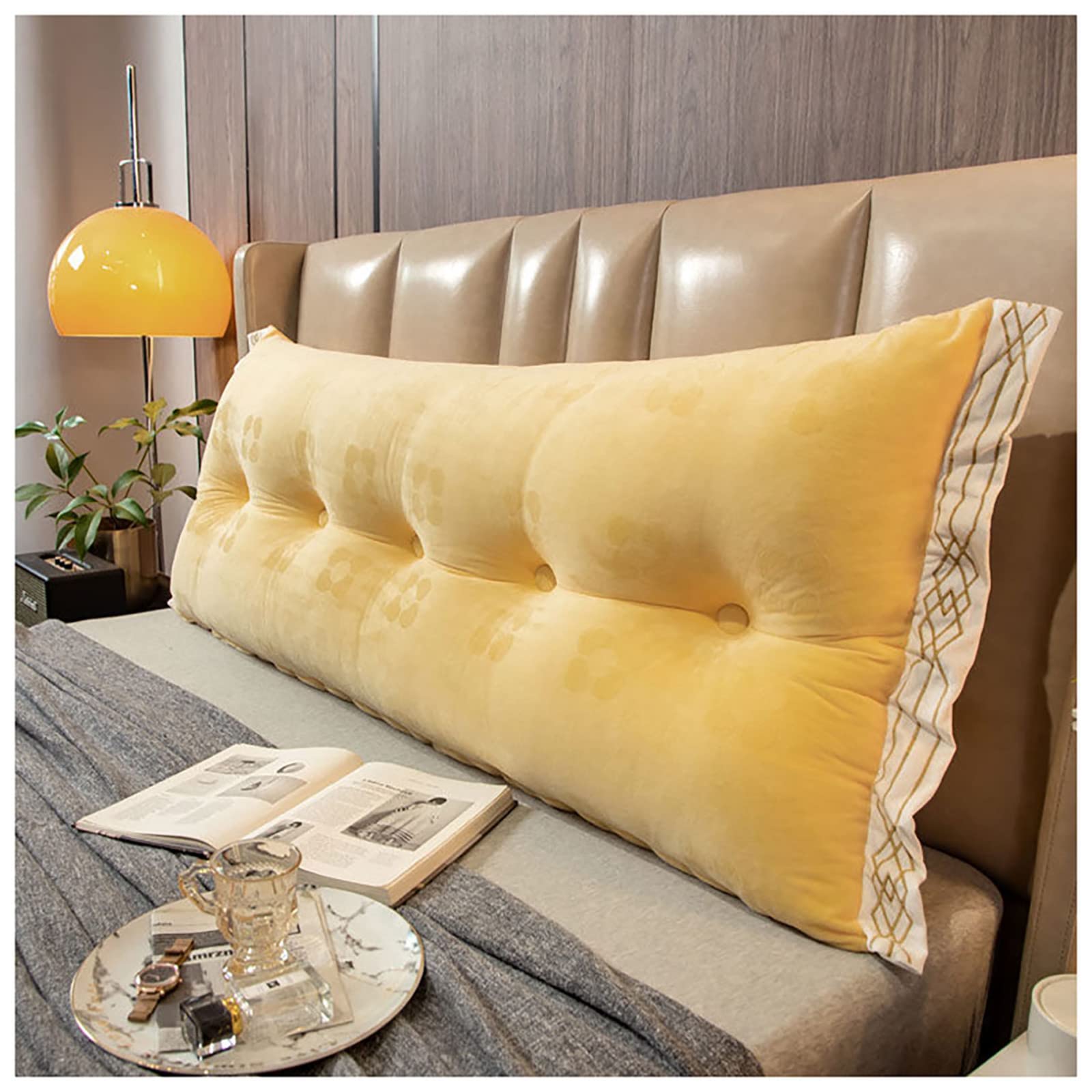 FISIYINDZ Wedge Pillow for Bed - 47 Inch Reading & Backrest Pillow with Removable Cover, Yellow - Perfect for Reading, Watching TV, or Lounging in Bed