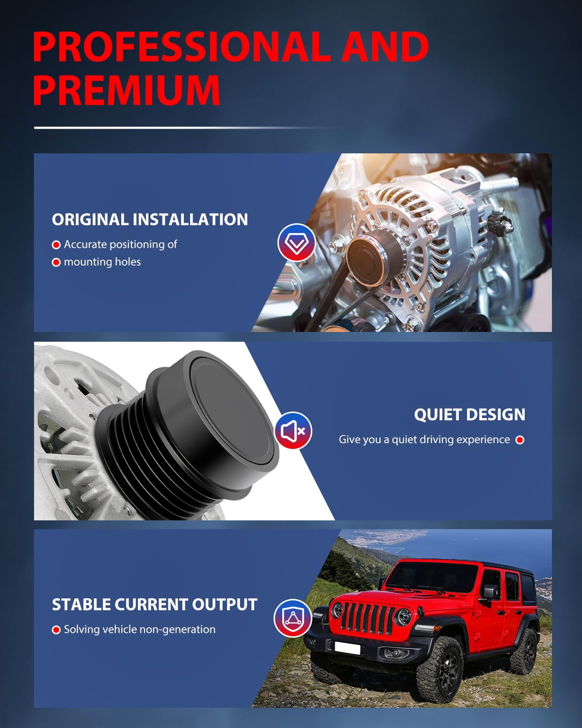 High-Performance Alternator 11592 Compatible with Dodge Charger 2011-2016, Durango 2011-2015, Grand Cherokee 2011-2016 & Ram 1500 2013-2015 - Reliable Power for Off-Roading, Towing & Daily Commuting