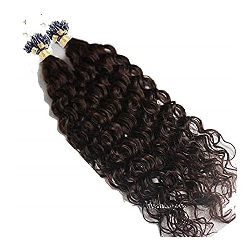 Brazilian Remy Human Hair Extensions 100g - Deep Curly Micro Loop Ring Pre Bonded Hair Weft with Micro Beads & Links for Black Women (26inch 100 Strands, Natural Black) - Perfect for Protective Styles, Weddings & Everyday Volume