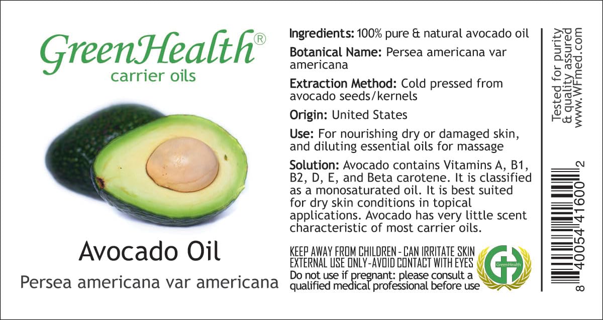 100% Pure Avocado Oil - 8 fl oz (237ml) Carrier Oil for Skin & Hair Care - Cold Pressed, Unrefined - Plastic Bottle with Cap - Perfect for Massage, DIY Beauty & Cooking