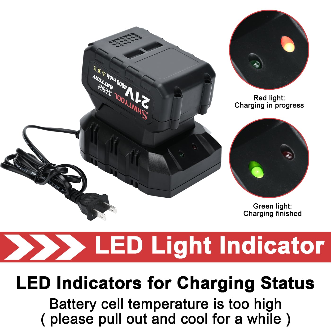 21V Single Port Fast Charger Base for SHINTYOOL 21V Lithium-Ion Batteries - Rapid Charging Station for Power Tools (Battery Not Included) | Ideal for Drills, Saws & Outdoor Equipment