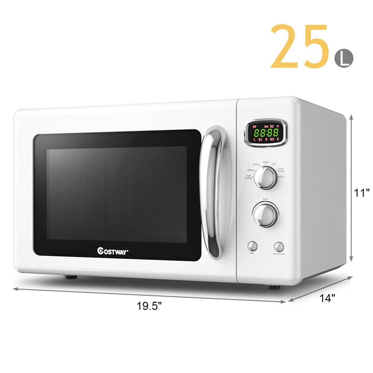 COSTWAY Retro Countertop Microwave Oven - 0.9 Cu.ft 900W Compact Microwave with 5 Power Levels, Defrost & Auto Cook Functions, LED Display, Glass Turntable & Viewing Window, Child Safety Lock (ETL Certified) - Perfect for Small Kitchens, Dorms & Office Break Rooms