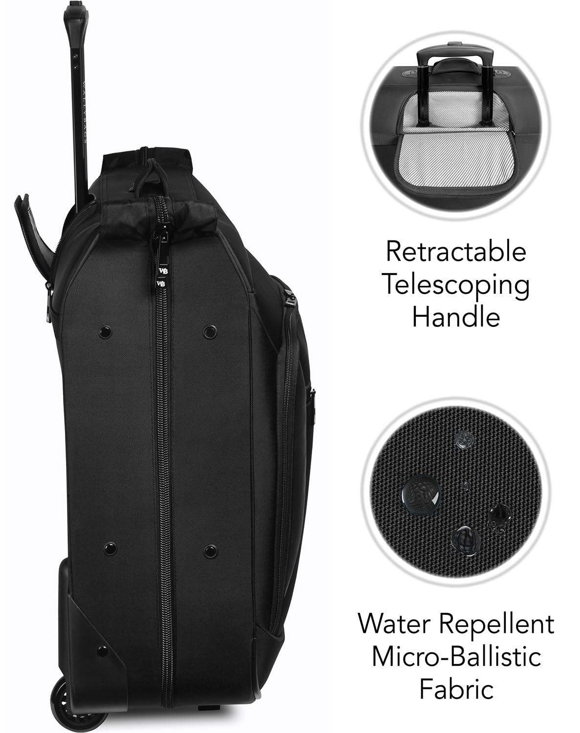 WallyBags Premium 45-Inch Rolling Garment Bag for Travel - Black Suitcase with Multiple Hangers for Men & Women - Perfect for Business Trips, Weddings & Airplane Carry-On